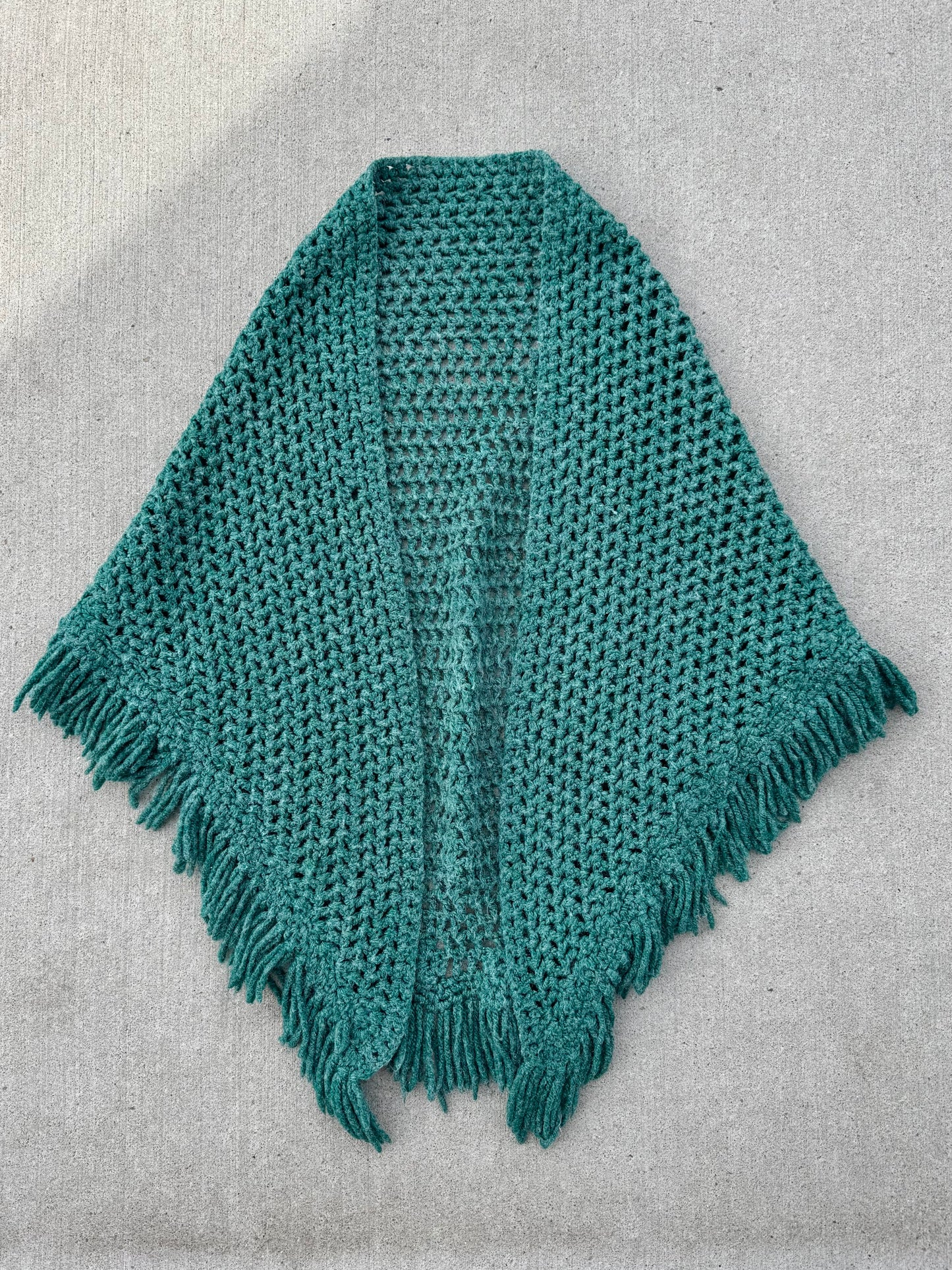 Vintage Handmade Green Crochet Shawl
