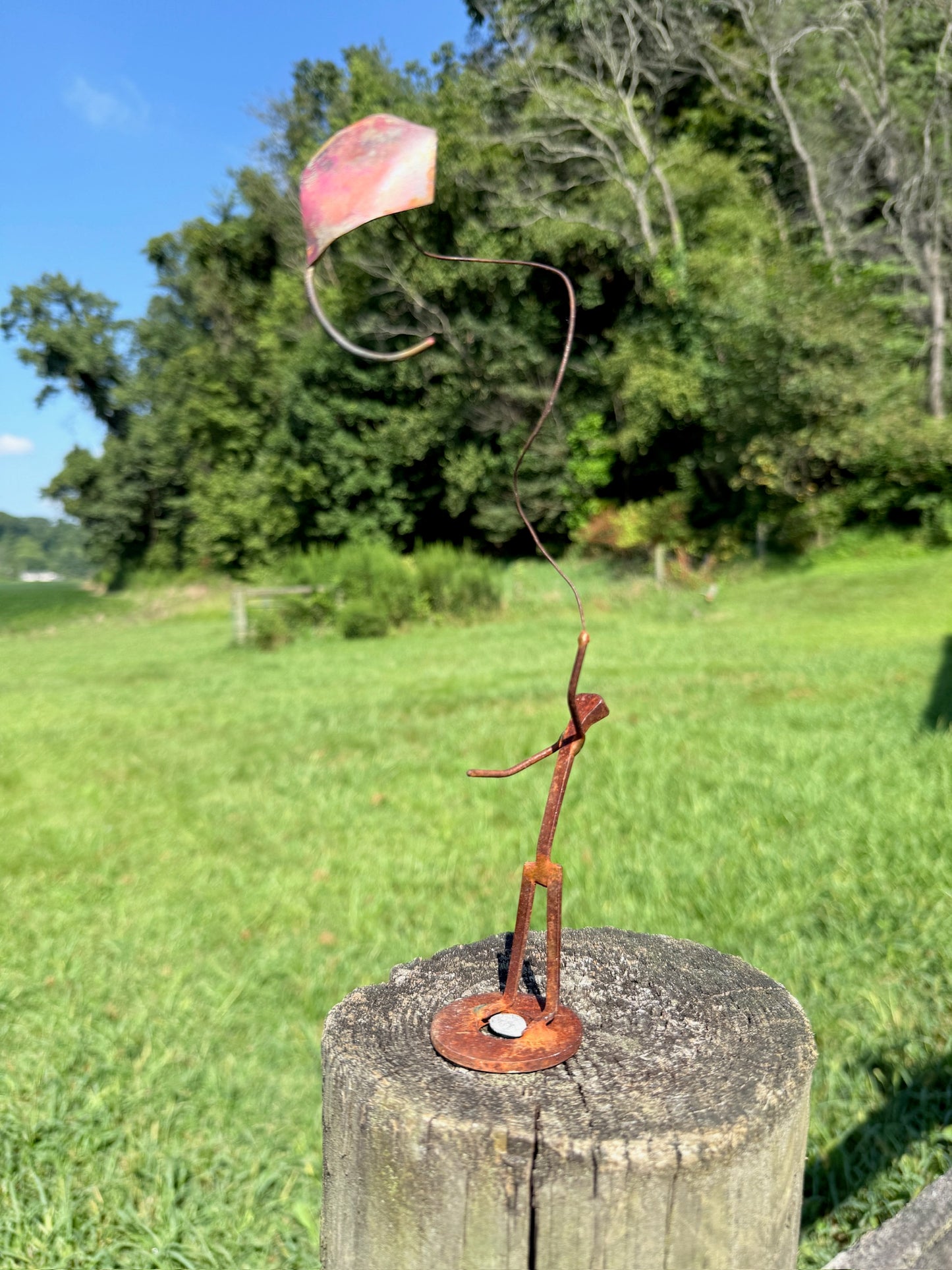 Vintage 1970s Metal Welded "Man Flying Kite" Statue