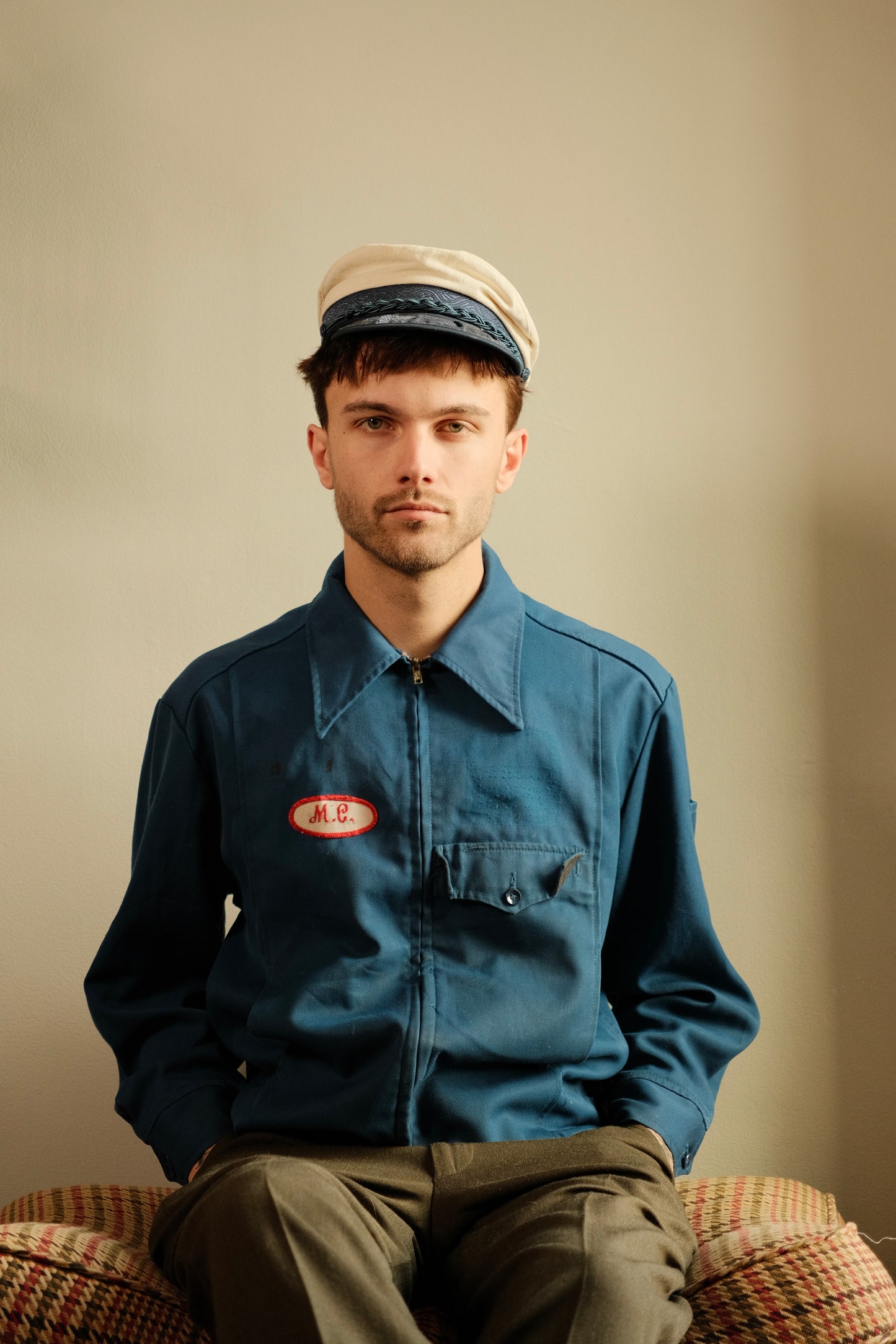 Vintage Riverside Distressed Canvas Zip-up Mechanic Jacket | Large