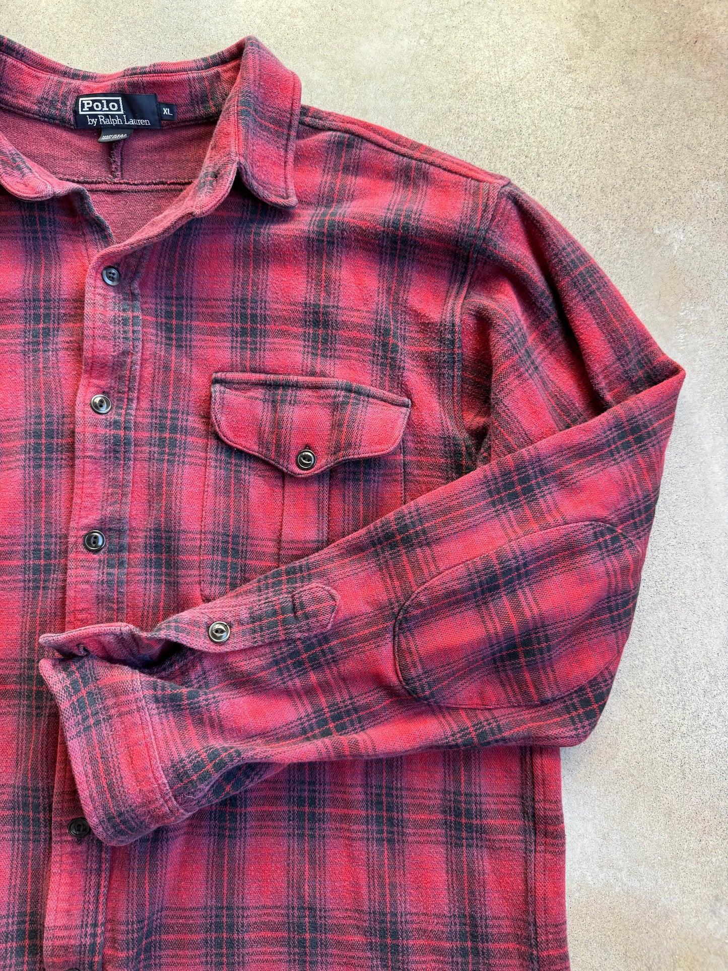 Vintage 1990s Polo Ralph Lauren Red Plaid Cotton Flannel Shirt | XL