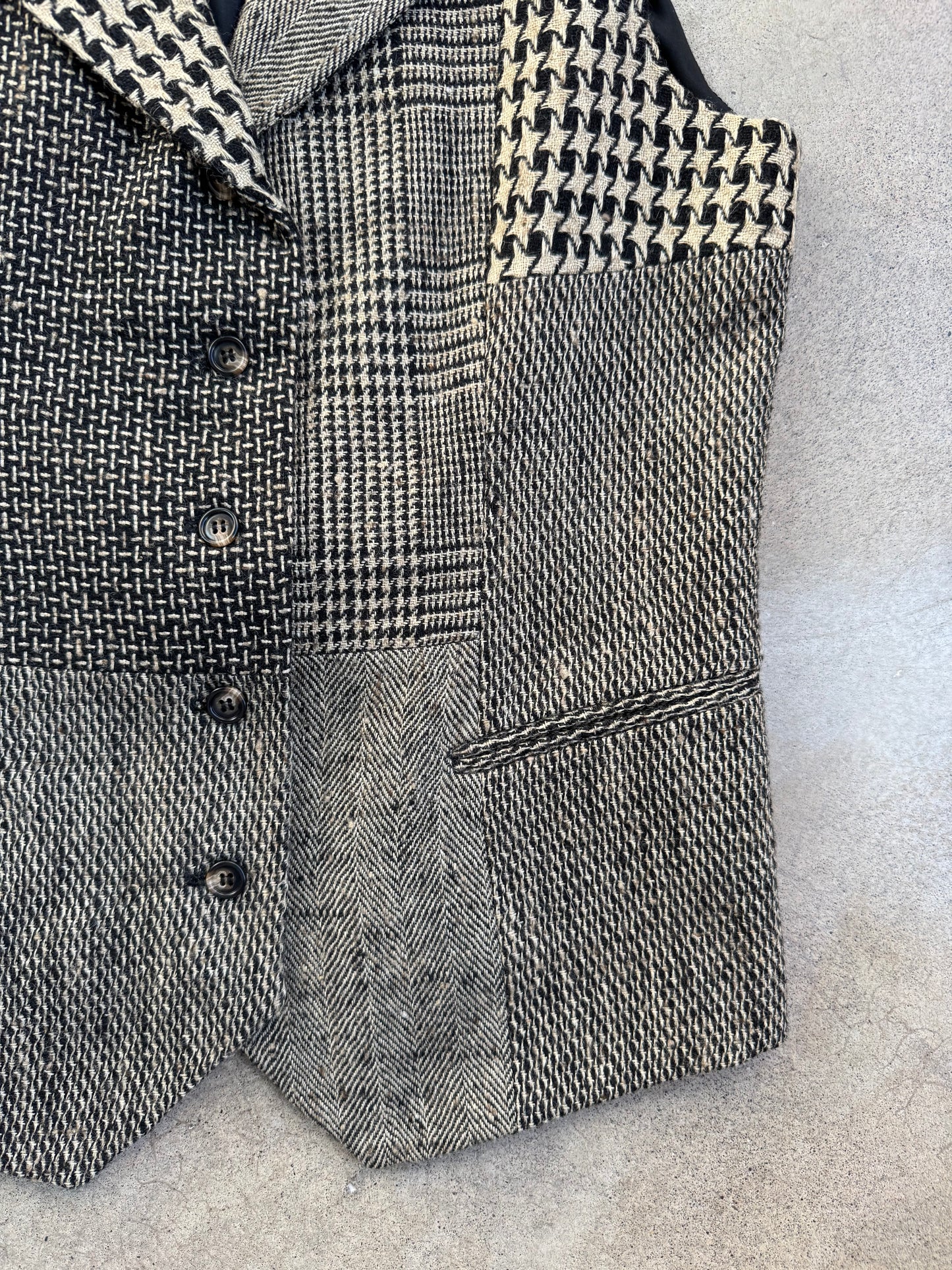 Vintage 1990s Gantos Neutral Woven Patchwork Wool-Blend Vest | Small