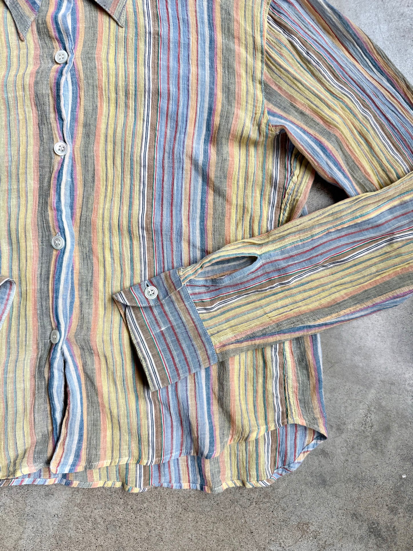 Vintage 1980s Agnés B. Paris Pastel Striped Gauze Blouse | S/M