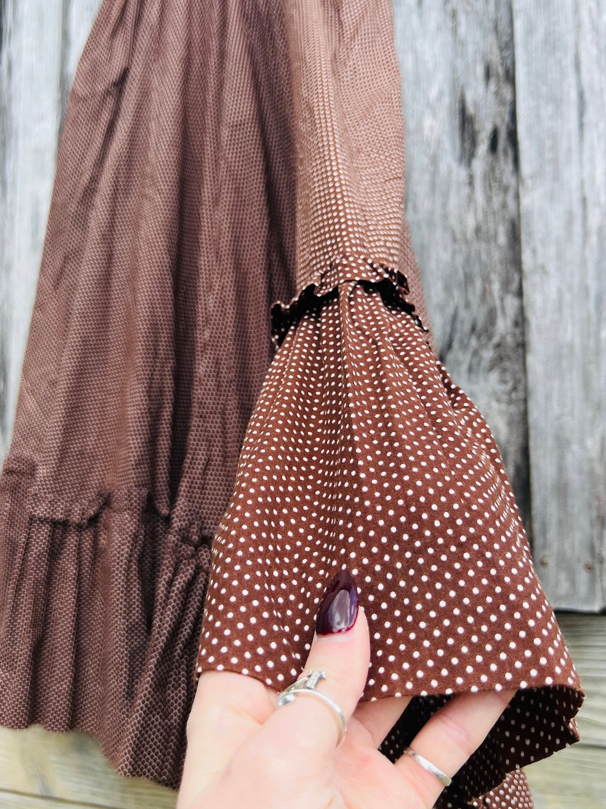 Vintage Handmade Brown Polka Dot Maxi Skirt & Sash Set | XL