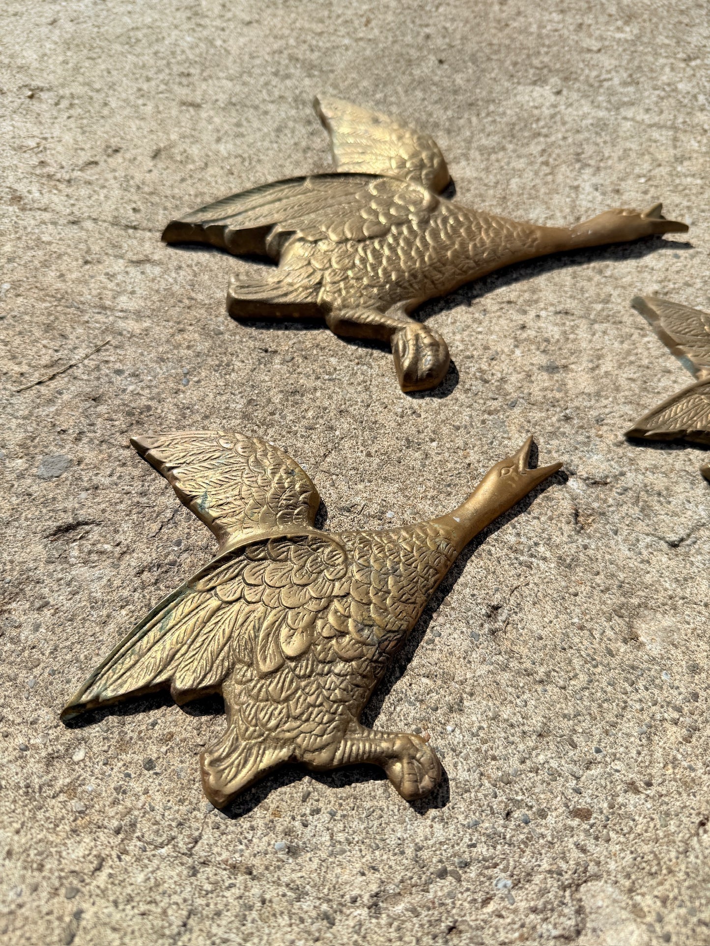 Vintage 1950s Solid Brass "Gaggle of Geese" Wall Hangings | Set of 3