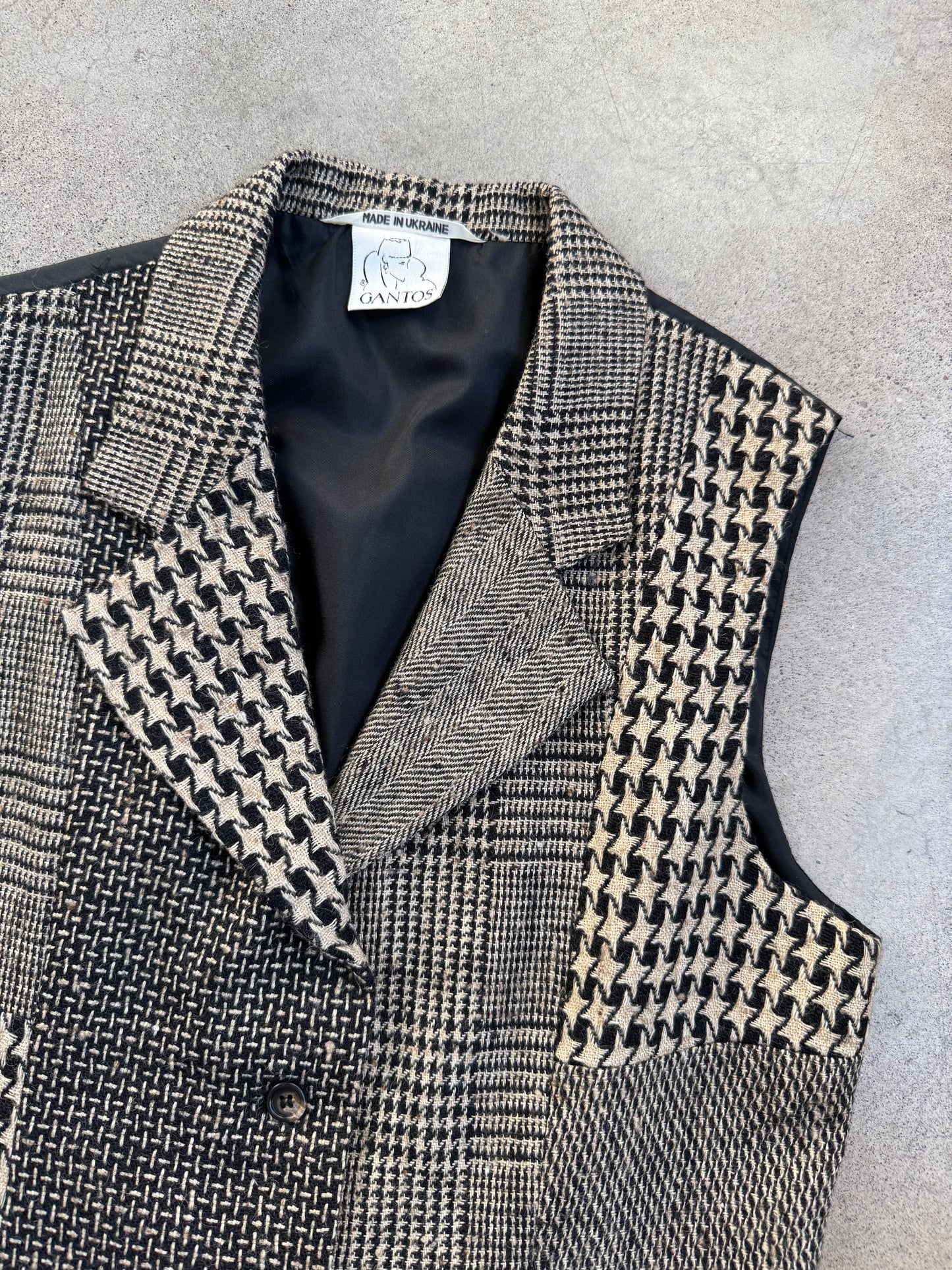 Vintage 1990s Gantos Neutral Woven Patchwork Wool-Blend Vest | Small