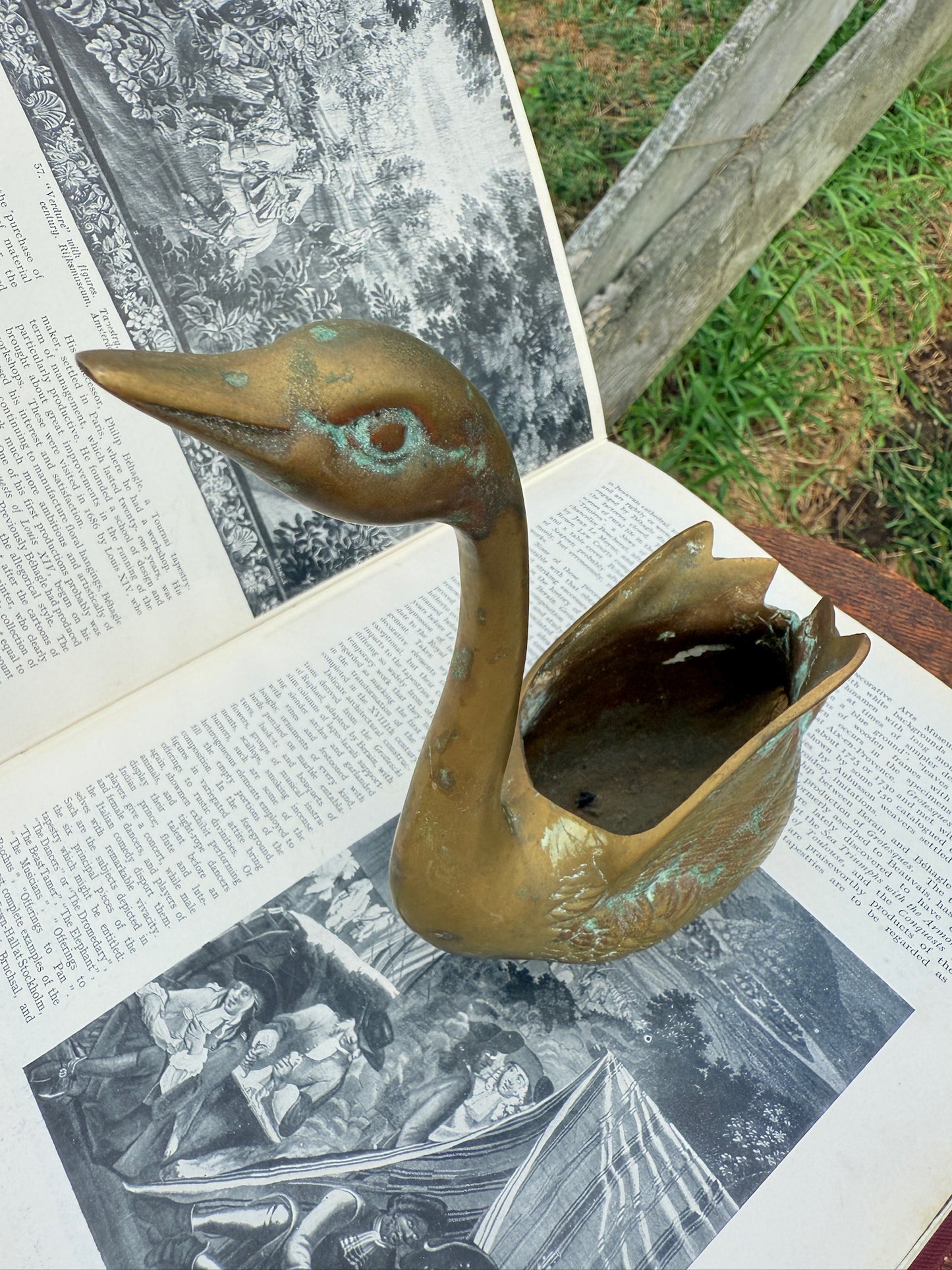 Vintage 1950s Solid Brass Swan Planter