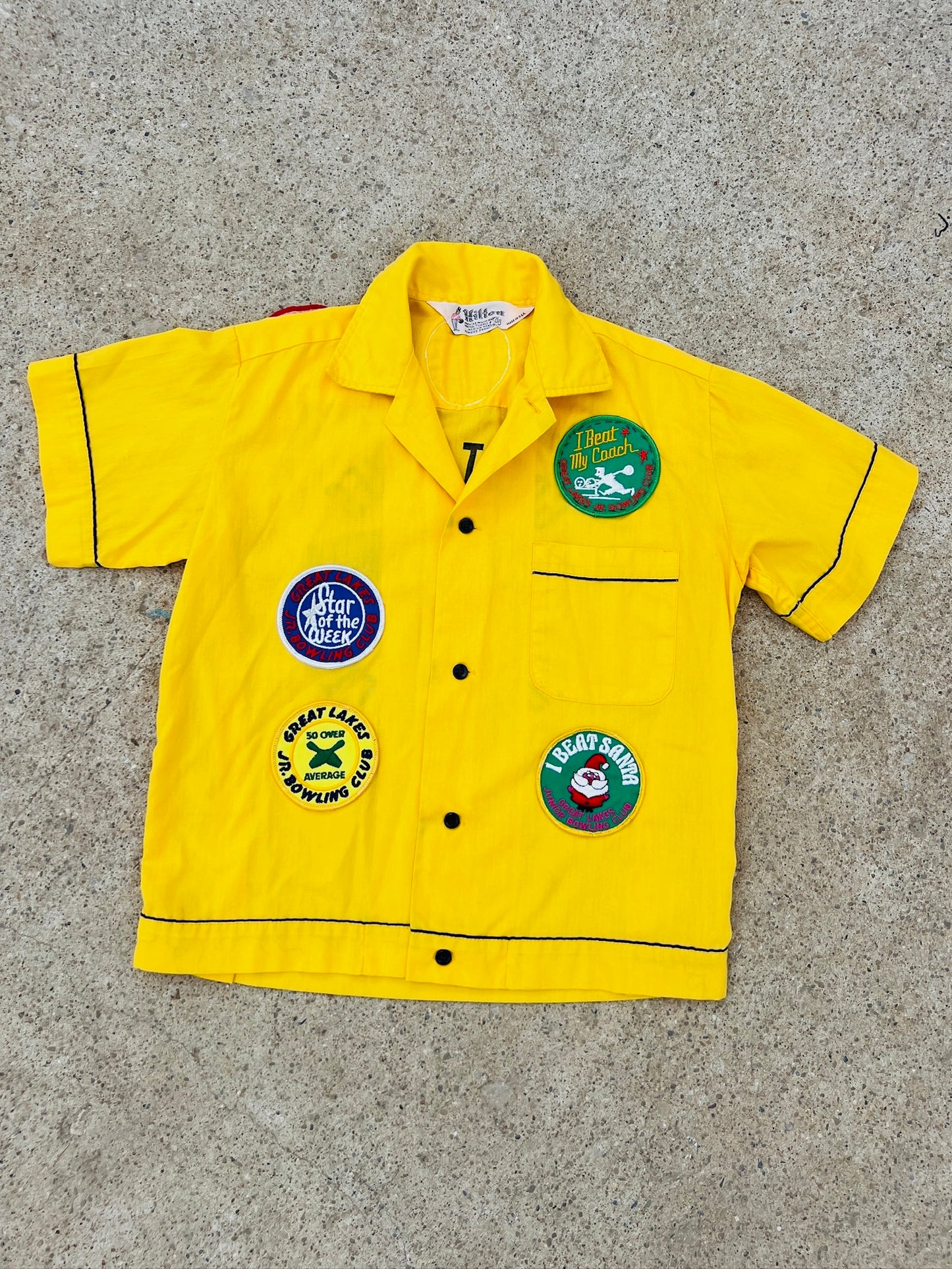 Vintage 1970s Hilton Great Lakes Jr. Bowling League Patched Shirt | Youth L