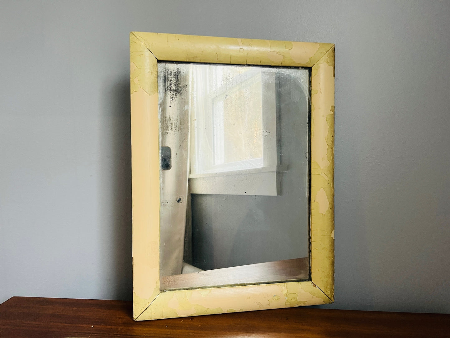 Antique 1900s Wood Framed Rustic Wall Mirror