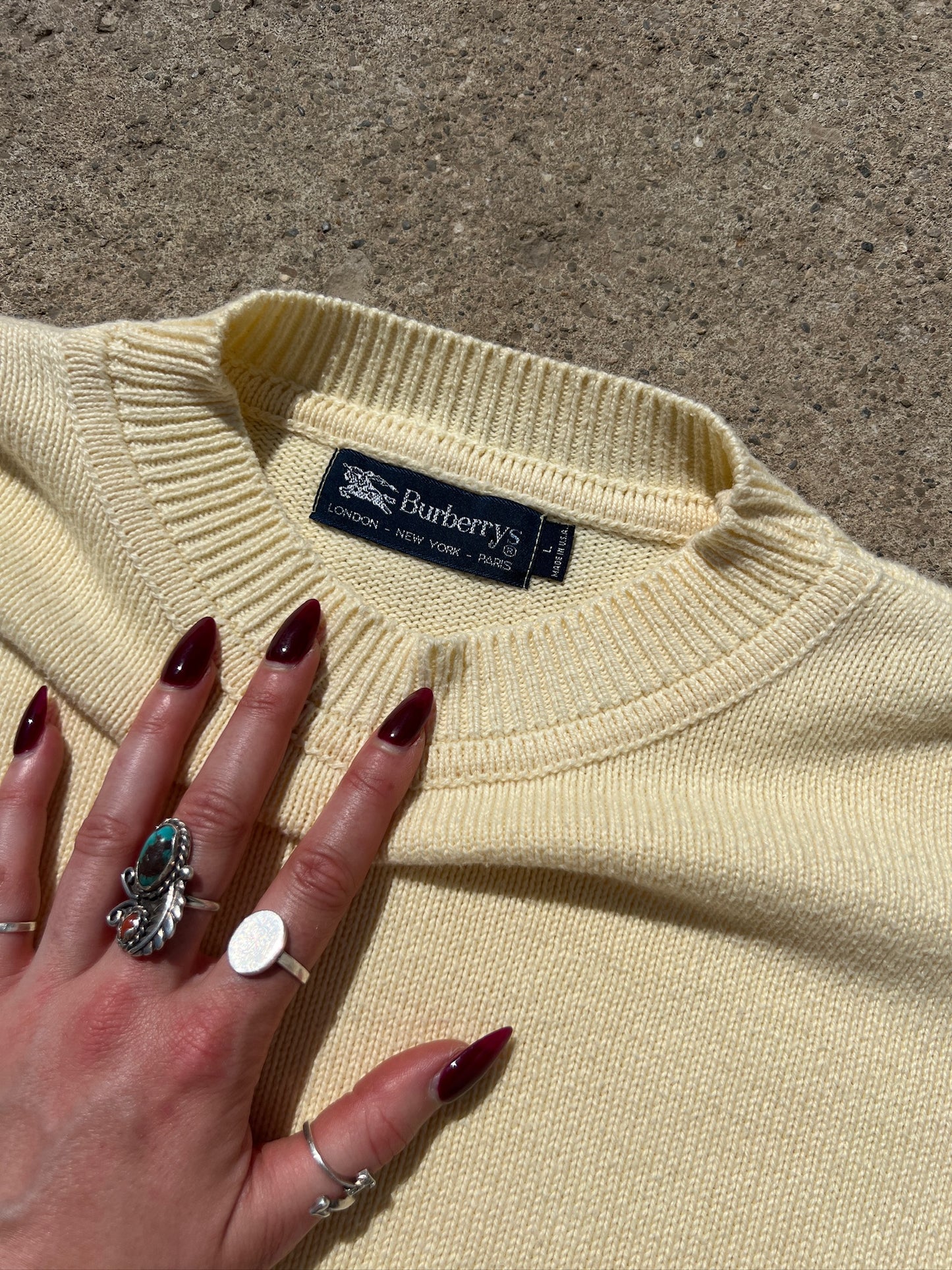 Vintage 1980s Burberry Butter Yellow Cotton Emblem Sweater | Large