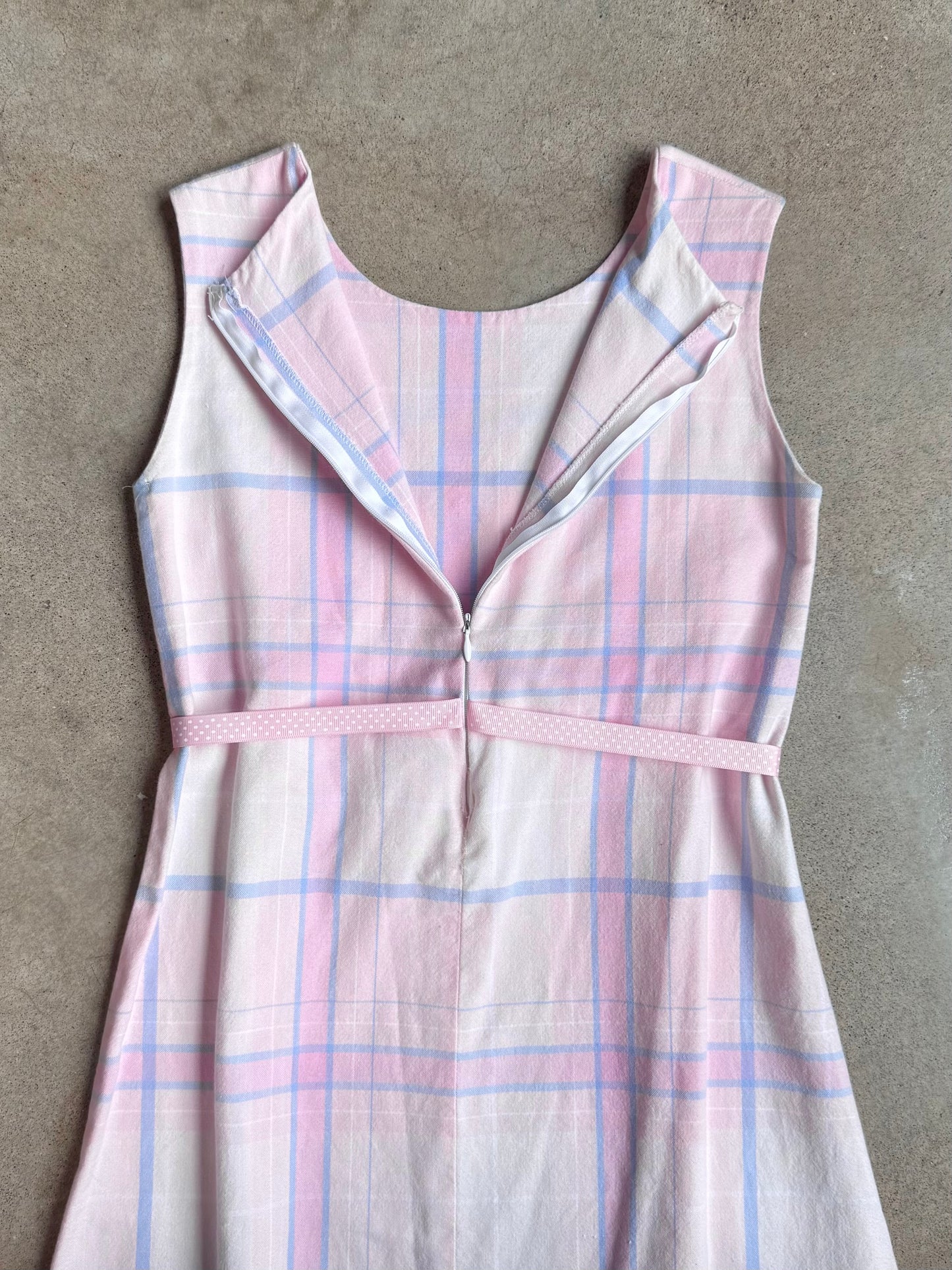 Vintage Handmade Pink Plaid Ruffle Hem Dress | XS/S