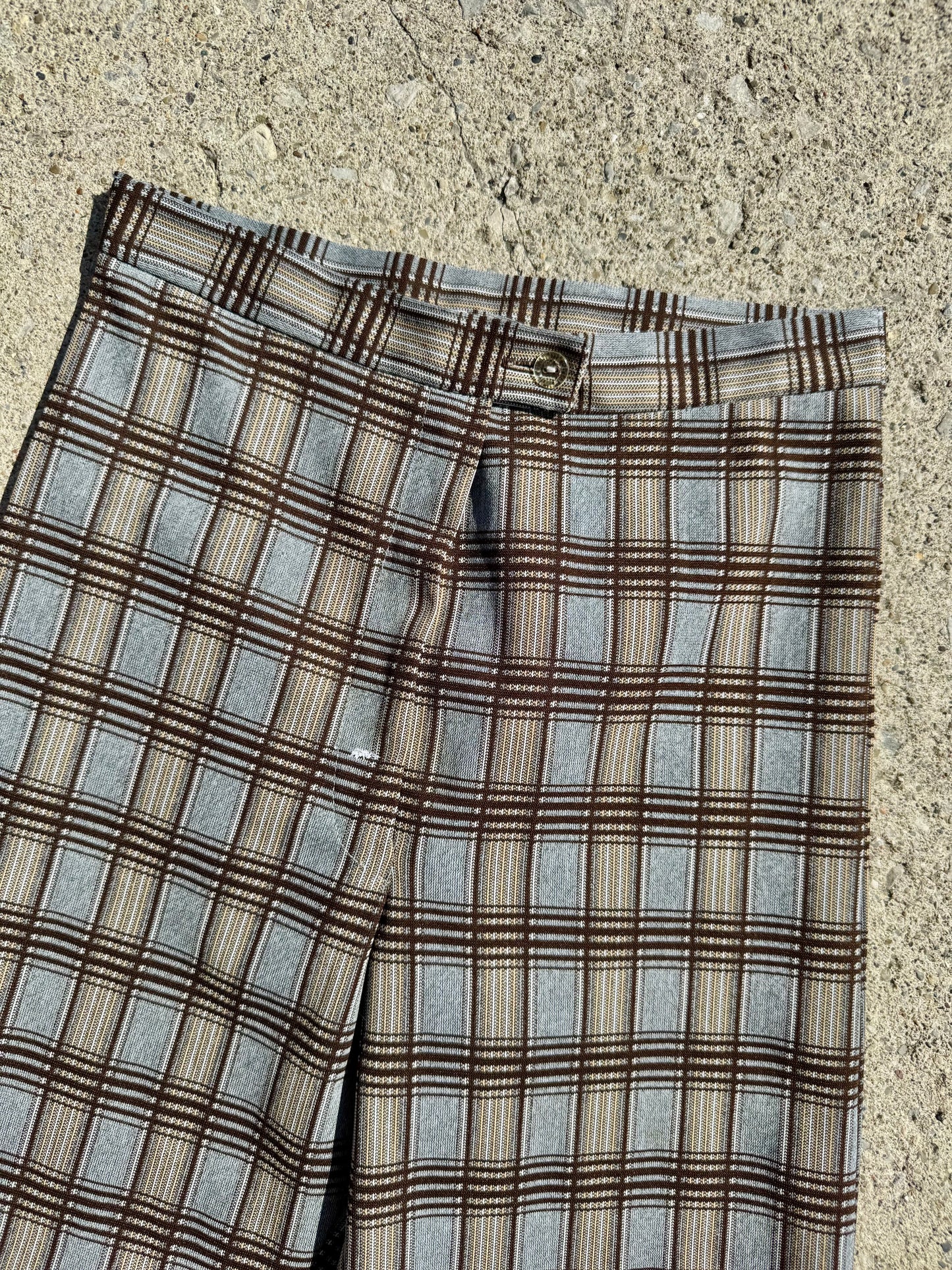 Vintage 1970s Brown Plaid Wide Leg Pants | Waist 27”