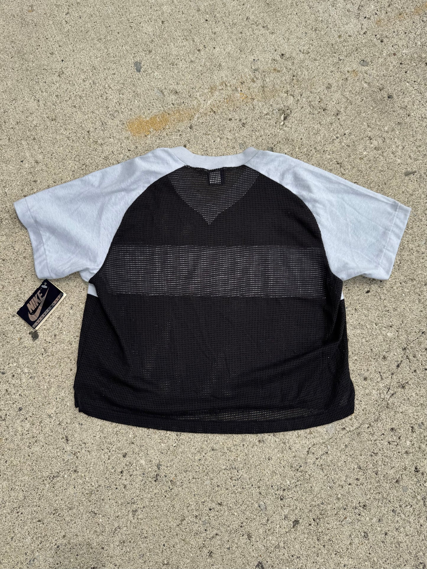 Vintage 1990s Deadstock Nike Grey & Black Mesh Cropped Tee | XL