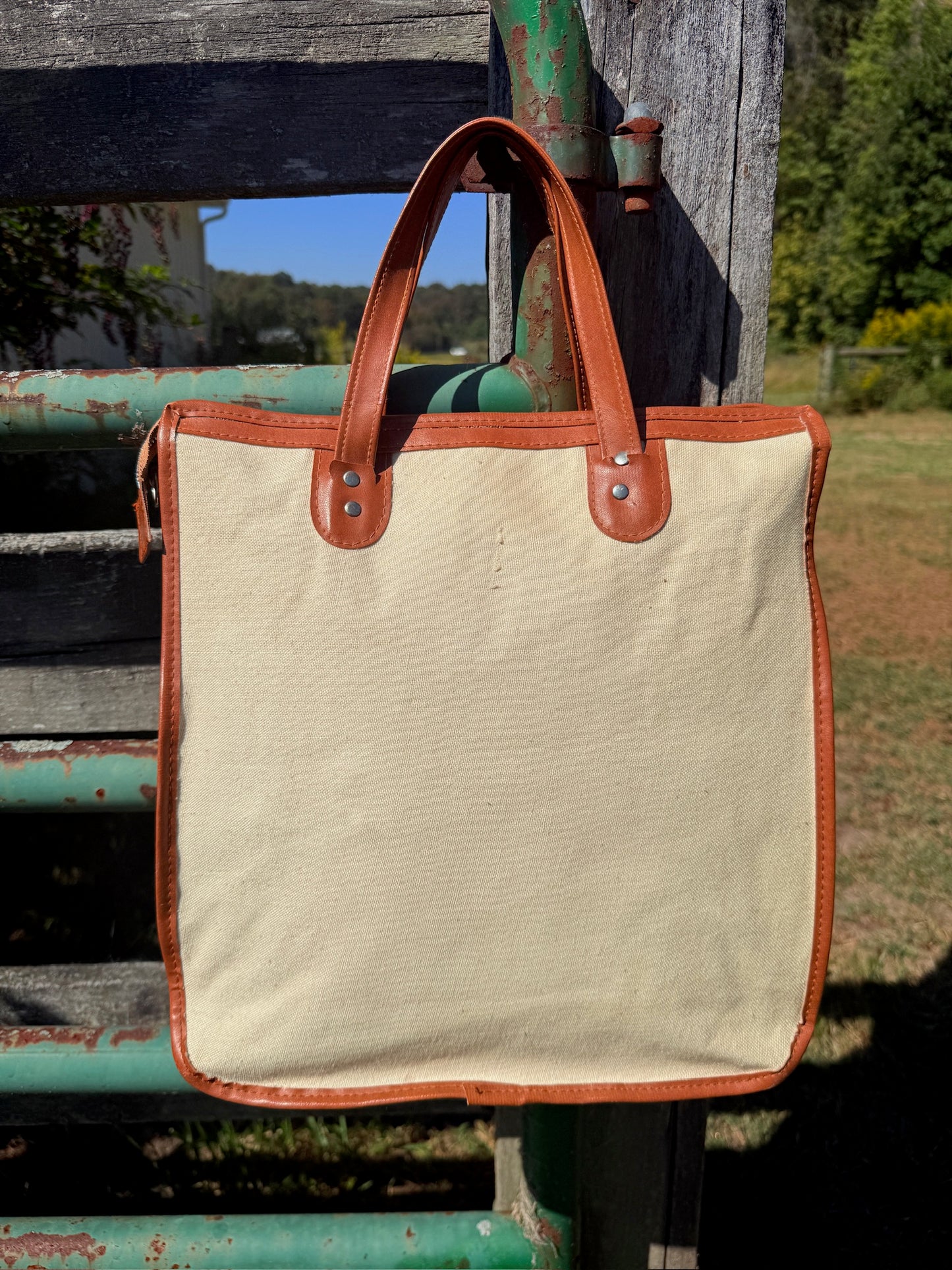 Vintage 1970s Gucci-Style Striped Canvas Top Handle Bag