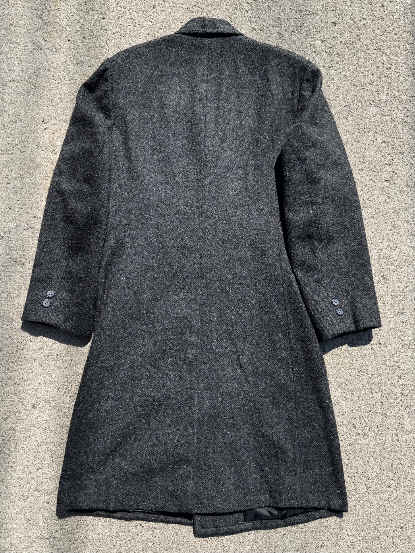 Vintage 1980s Jimmy’s Tailor Grey Wool Double-Breasted Overcoat | L/XL