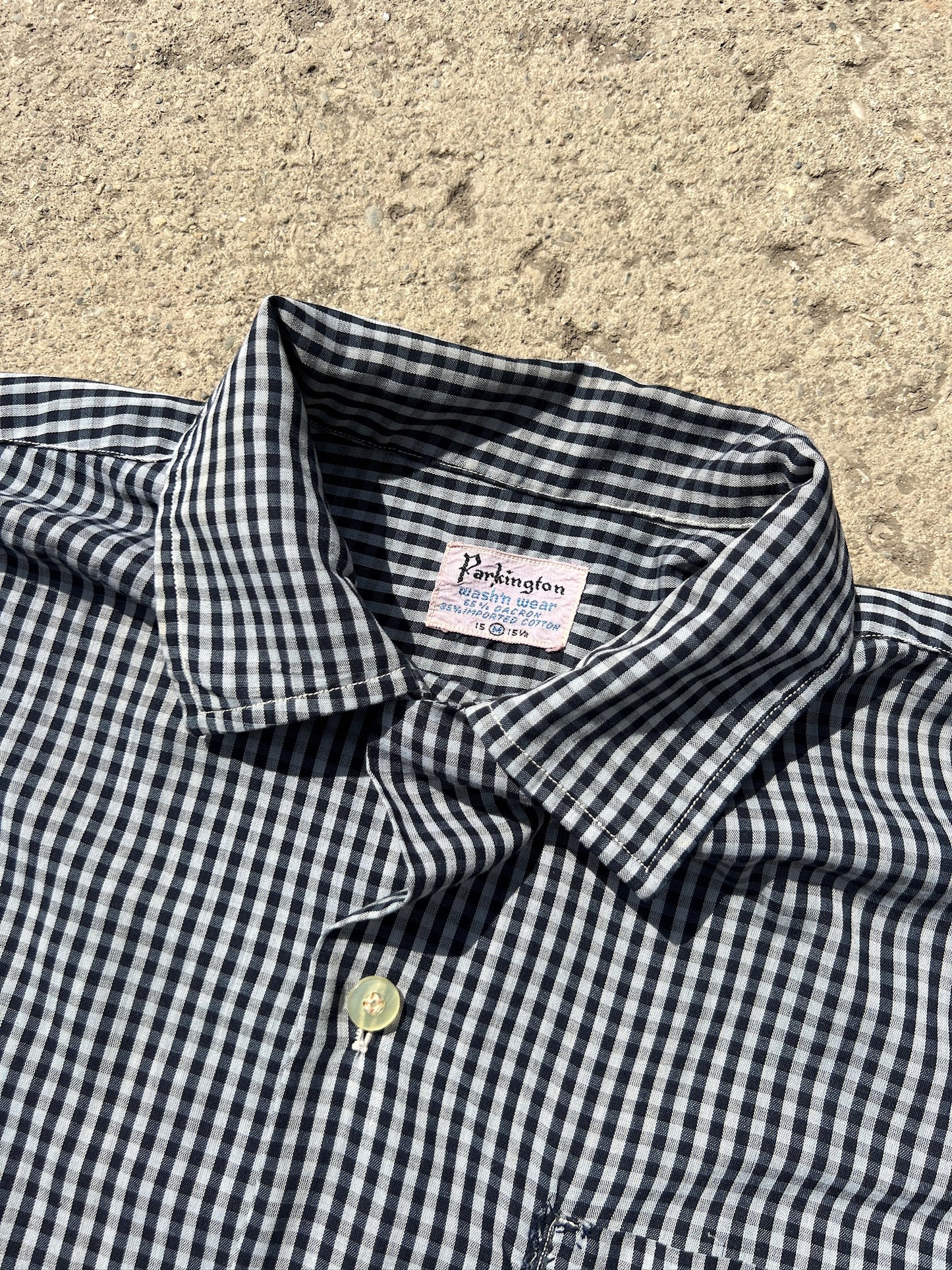 Vintage 1950s Parkington Black Gingham Button-Up Shirt | Medium