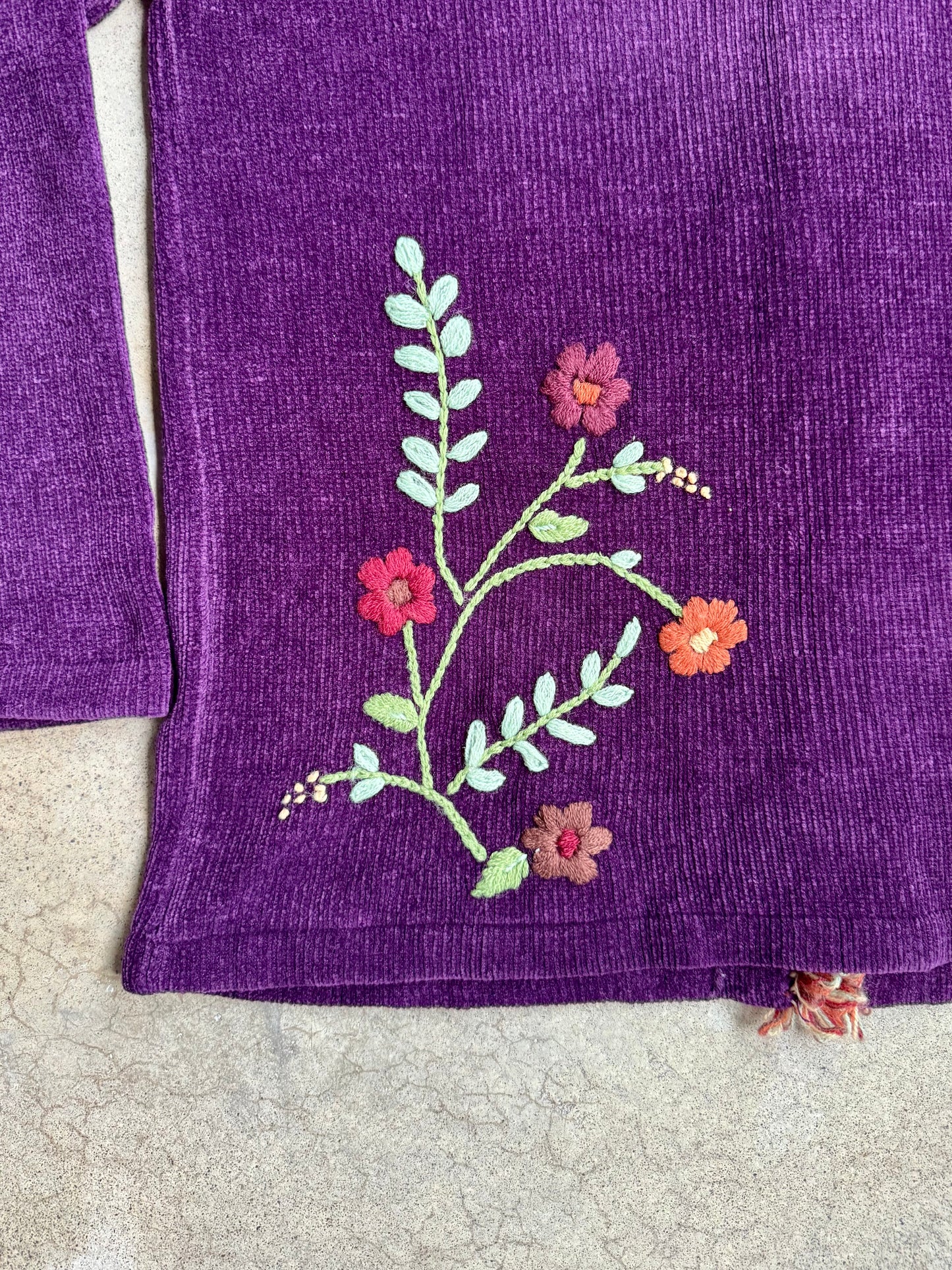 Vintage 1990s J-Two Purple Chenille Knit Floral Embroidered Cardigan | Large