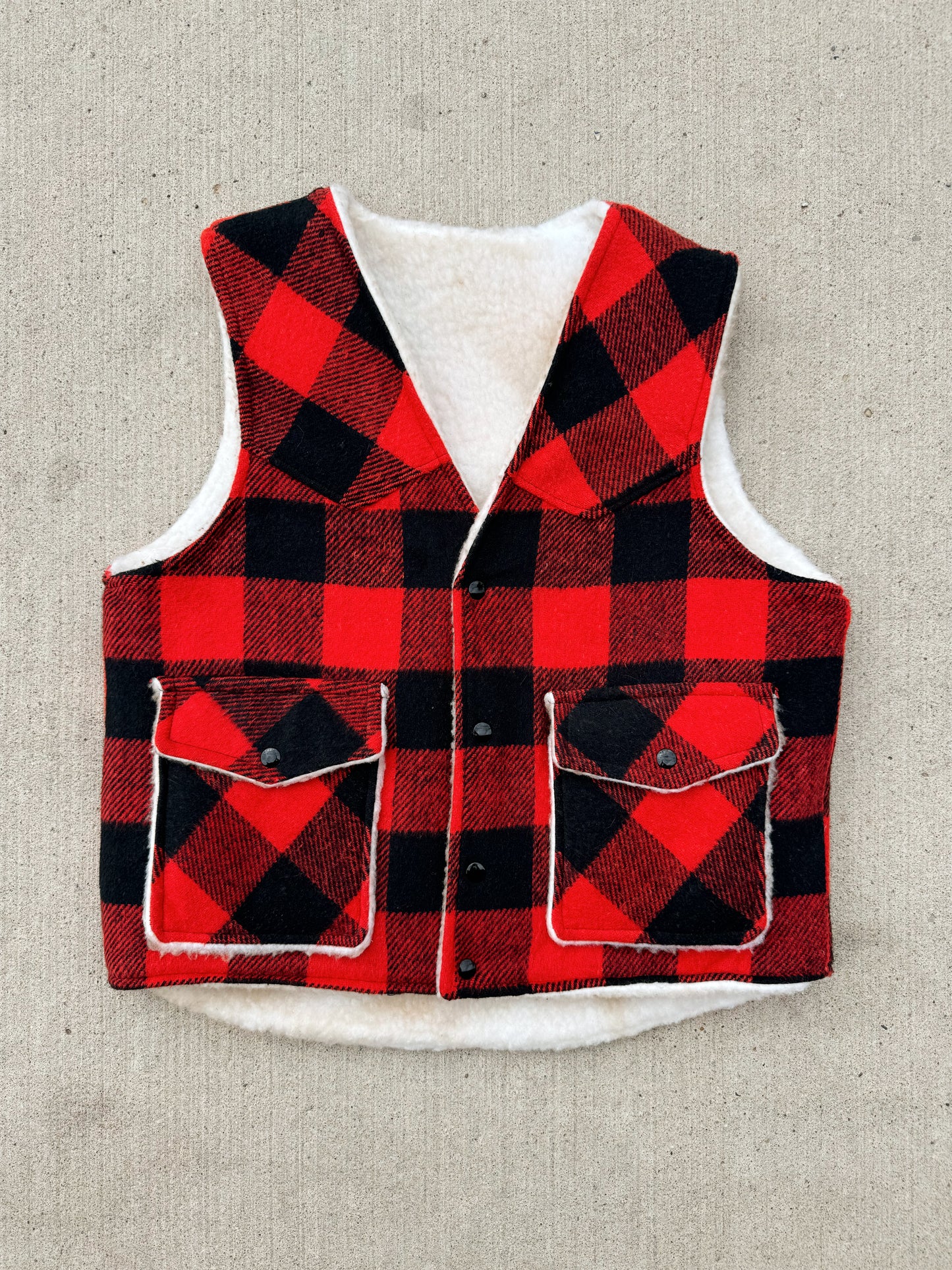 Vintage Weatherguard Red Buffalo Plaid Sherpa Lined Vest | Large