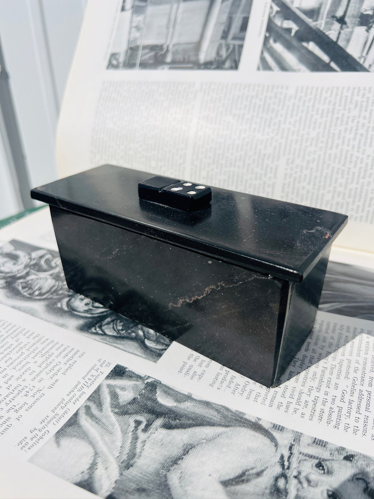 Vintage 1950s Black Onyx Stone Domino Set