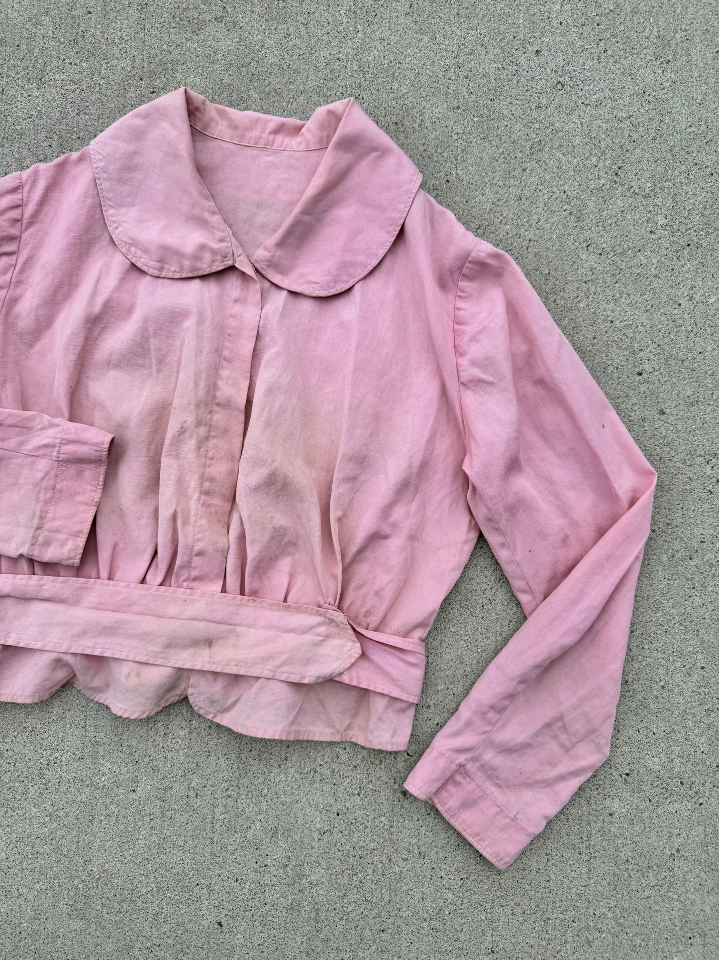 Vintage 1940s Pink Peter Pan Collar Cropped Cotton Blouse | Small