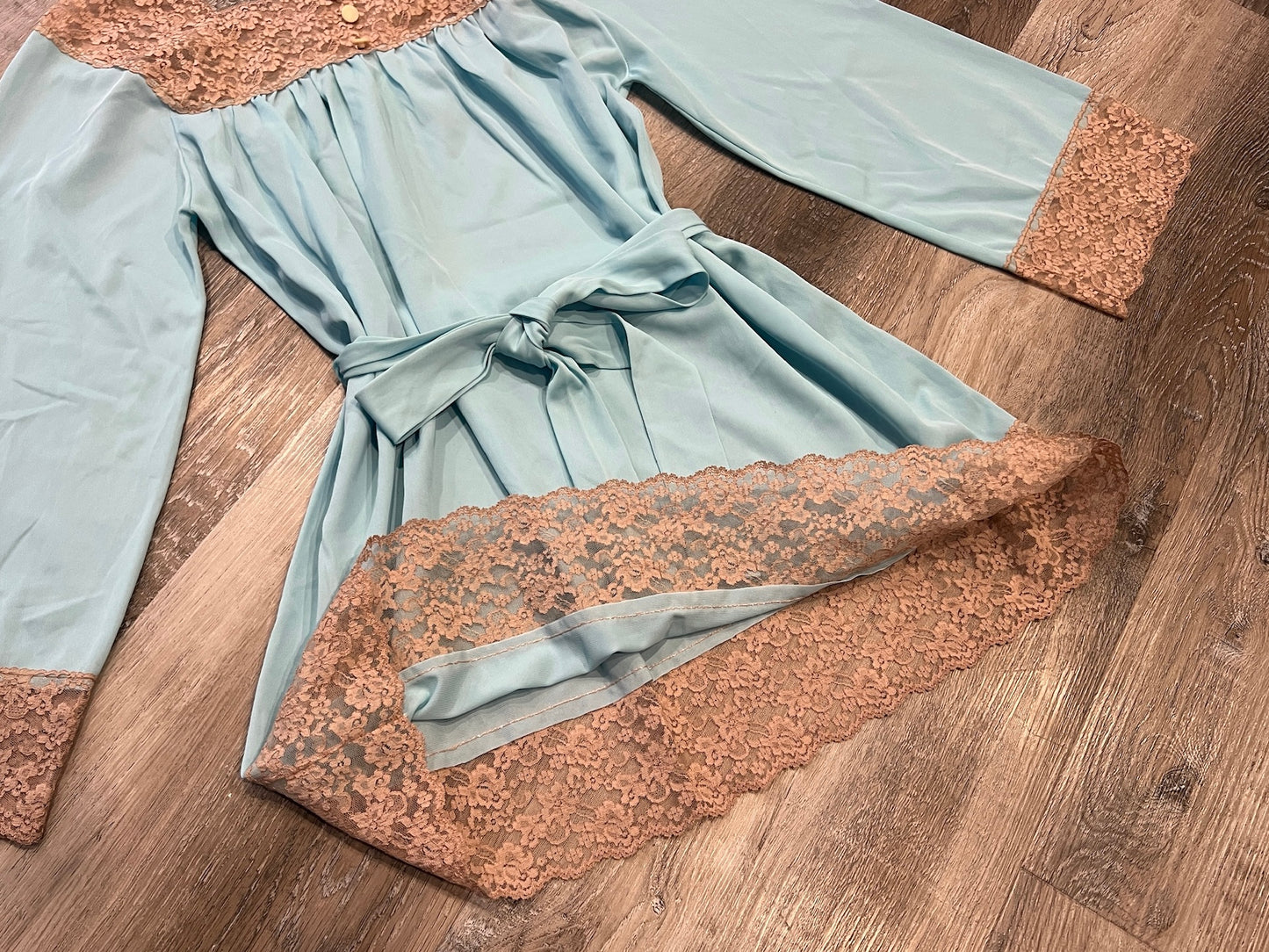 Vintage 1960s Lisette Al Sterling Blue Lace Trim Nightie | Small
