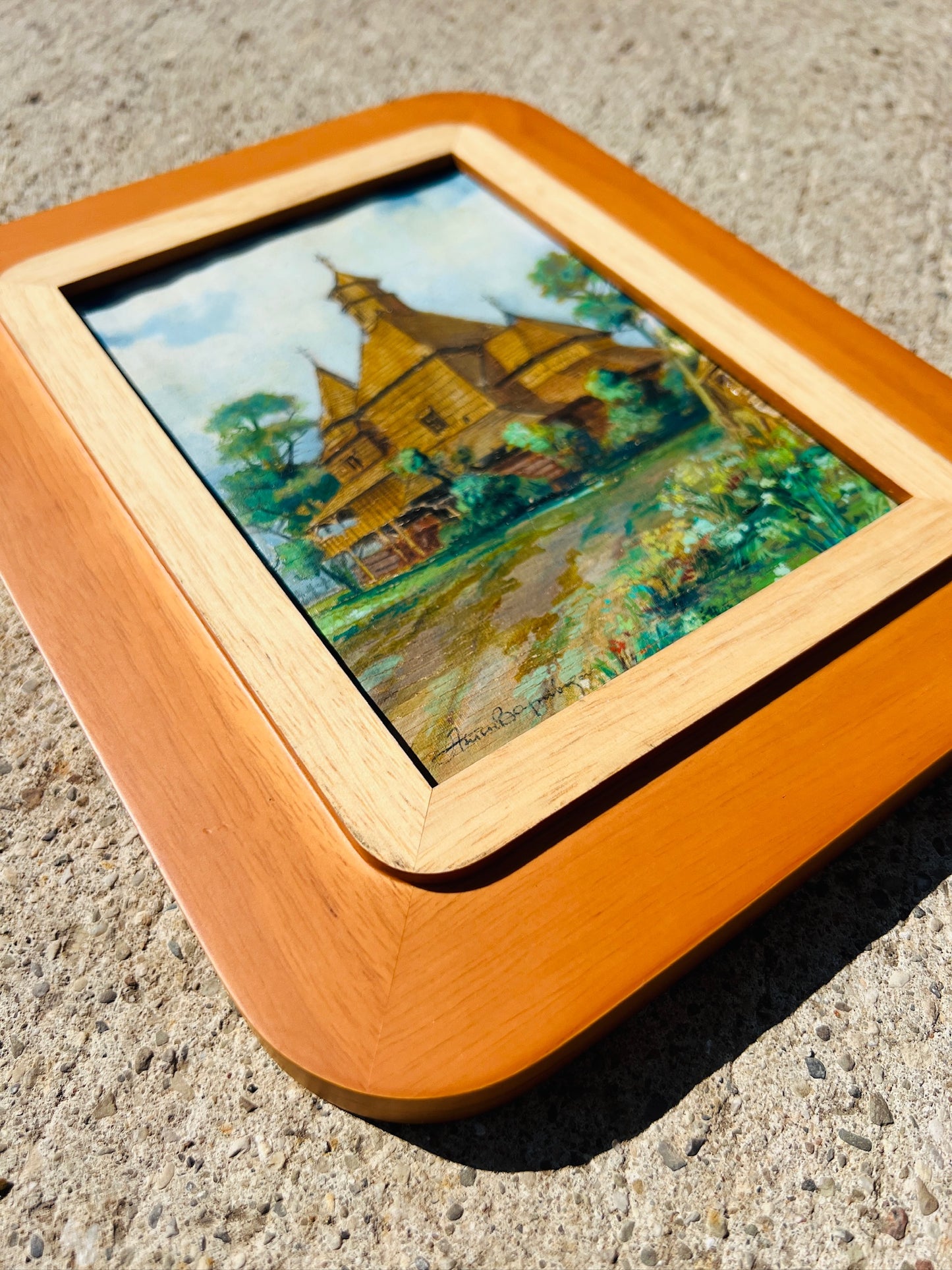 Framed Oil on Canvas Russian Folk Art Church Painting