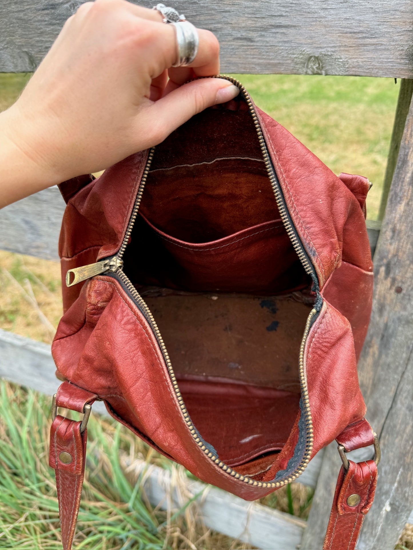 Vintage 1970s Burgundy Leather Shoulder Bag
