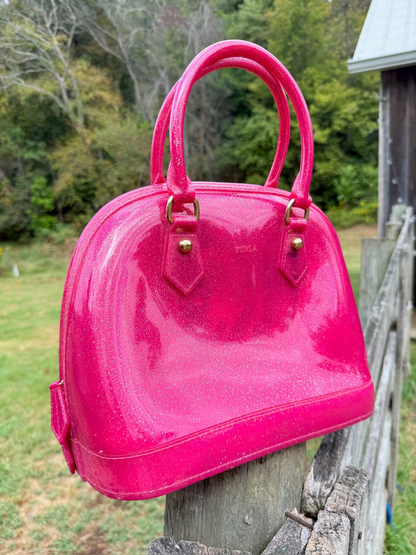 Furla Pink Candy Glitter Jelly Top Handle Bag