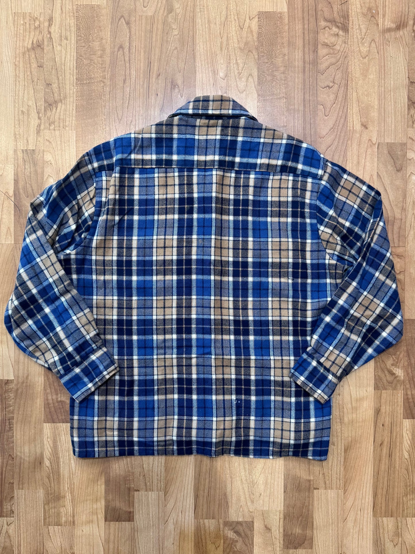 Vintage 1980s Episode Blue & Tan Plaid Flannel Shirt | XL