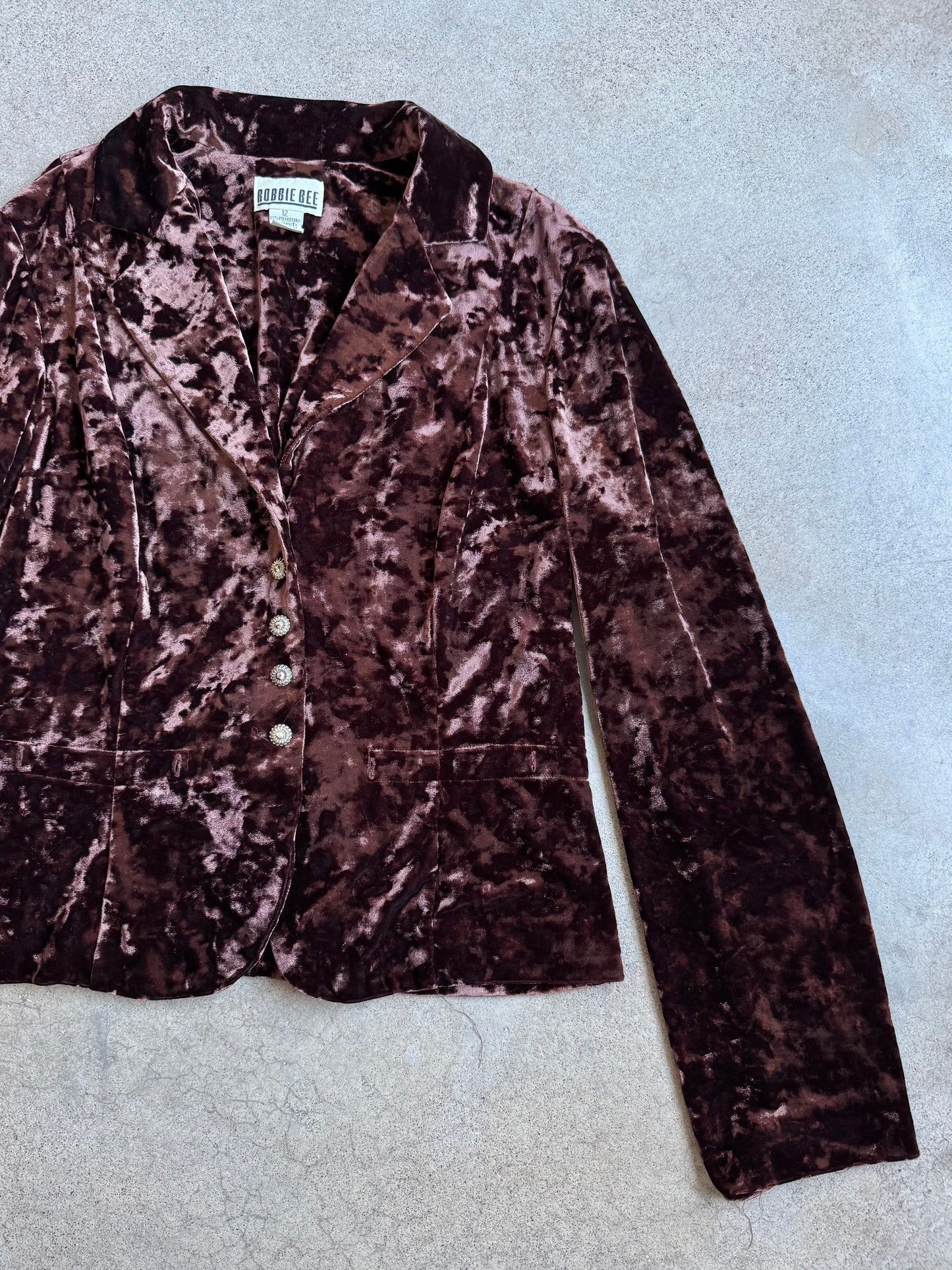 Vintage 1990s Robbie Bee Brown Crushed Velvet Button-Up Blouse | Large