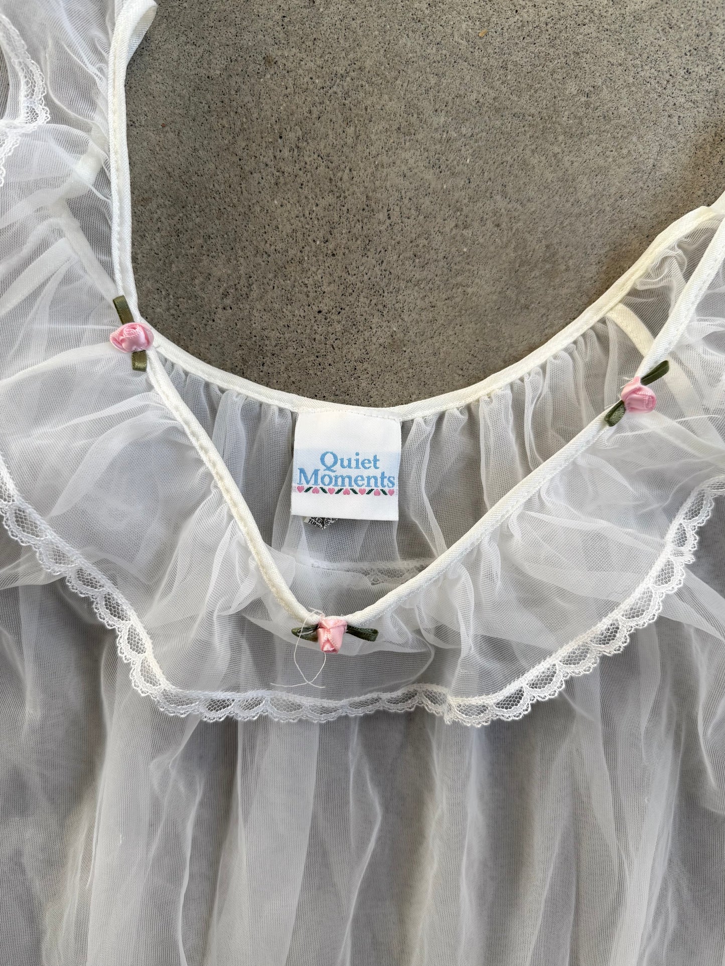 Vintage 1980s Quiet Moments Sheer Frilled Babydoll Top | Large