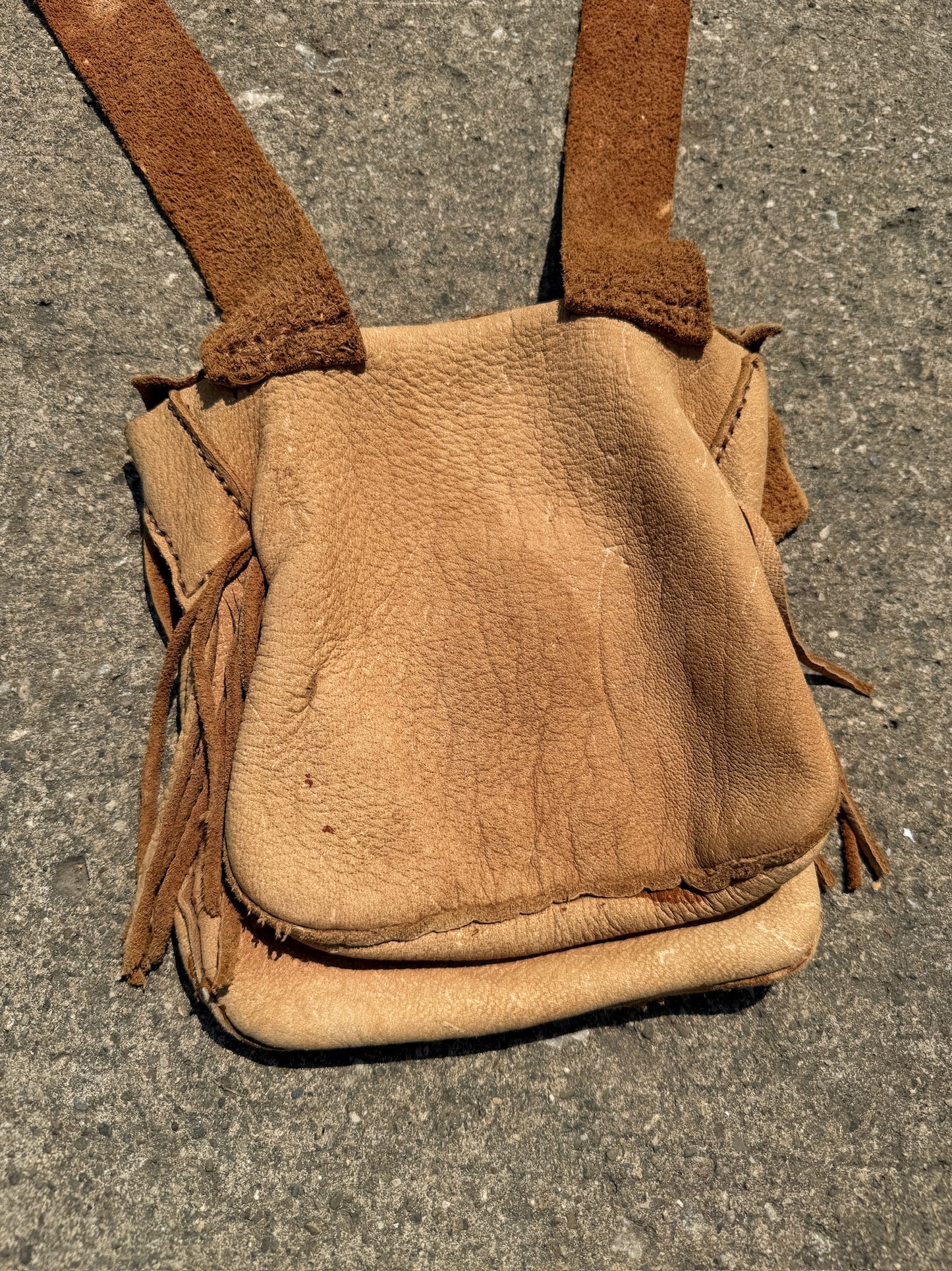 Vintage 1960s Handmade Deerskin Suede Leather Crossbody Bag