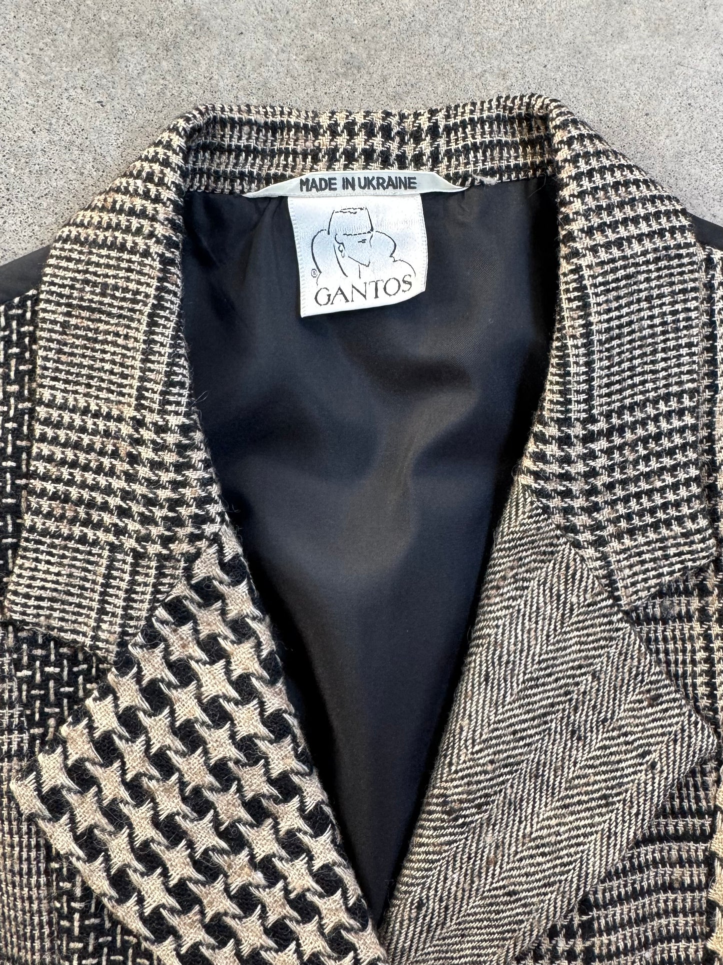 Vintage 1990s Gantos Neutral Woven Patchwork Wool-Blend Vest | Small