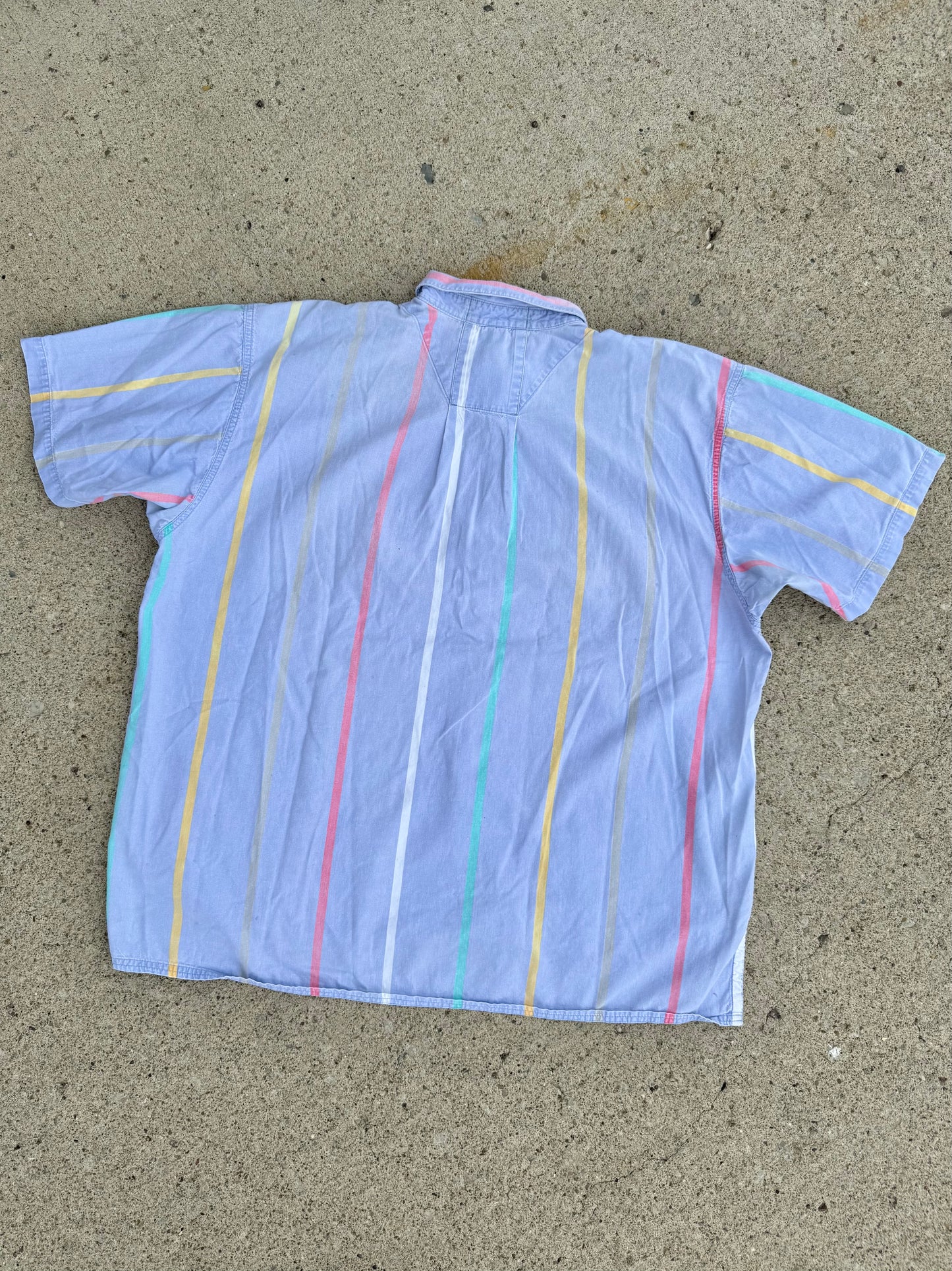 Vintage 1980s Jantzen Sport Pastel Striped Short Sleeve Cotton Shirt | Large