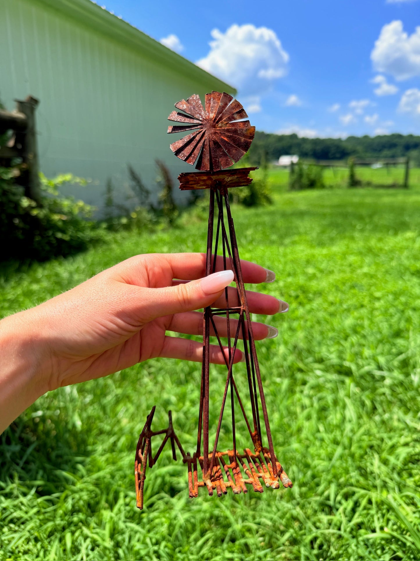 Vintage 1970s Welded Metal Rustic Windmill Art Sculpture