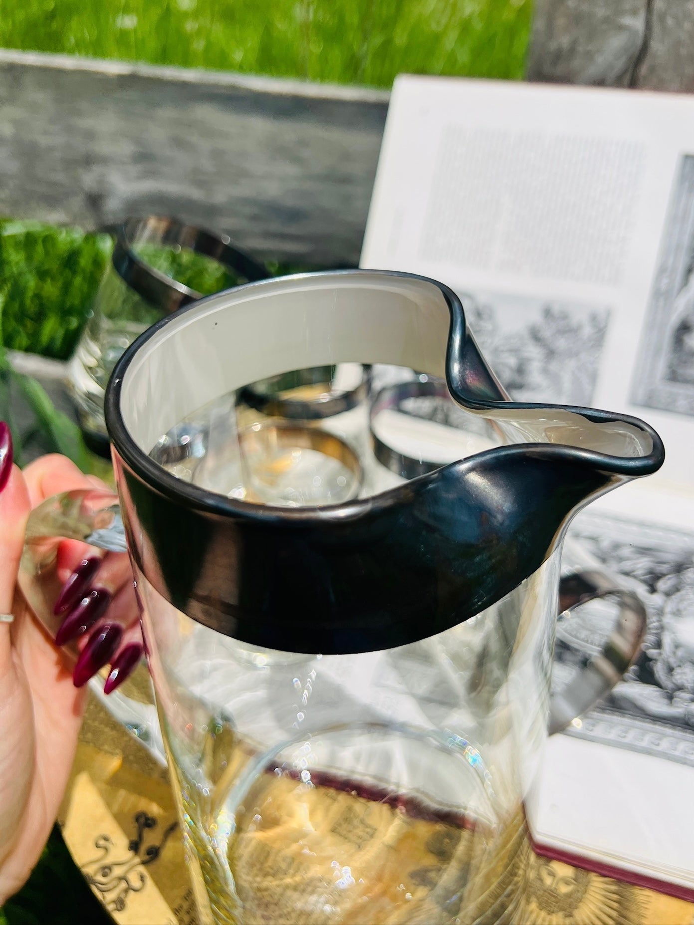 Vintage 1950s Silver Rim Pitcher & Glasses Set