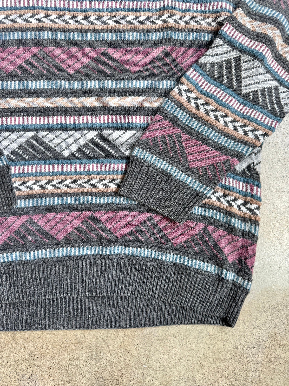 Vintage 1980s/90s Pazzo Geometric Striped Crewneck Sweater | Large