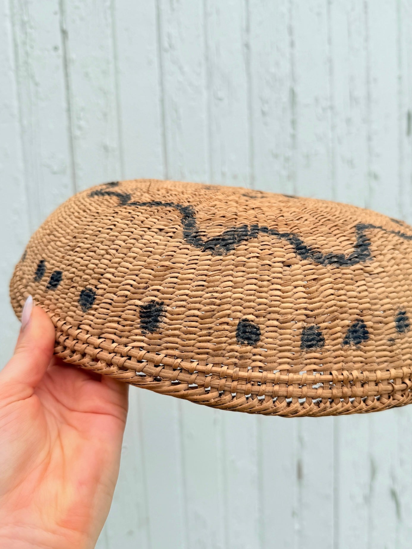 Antique 1900s Straw Woven Yanomami Tribal Abstract Painted Basket