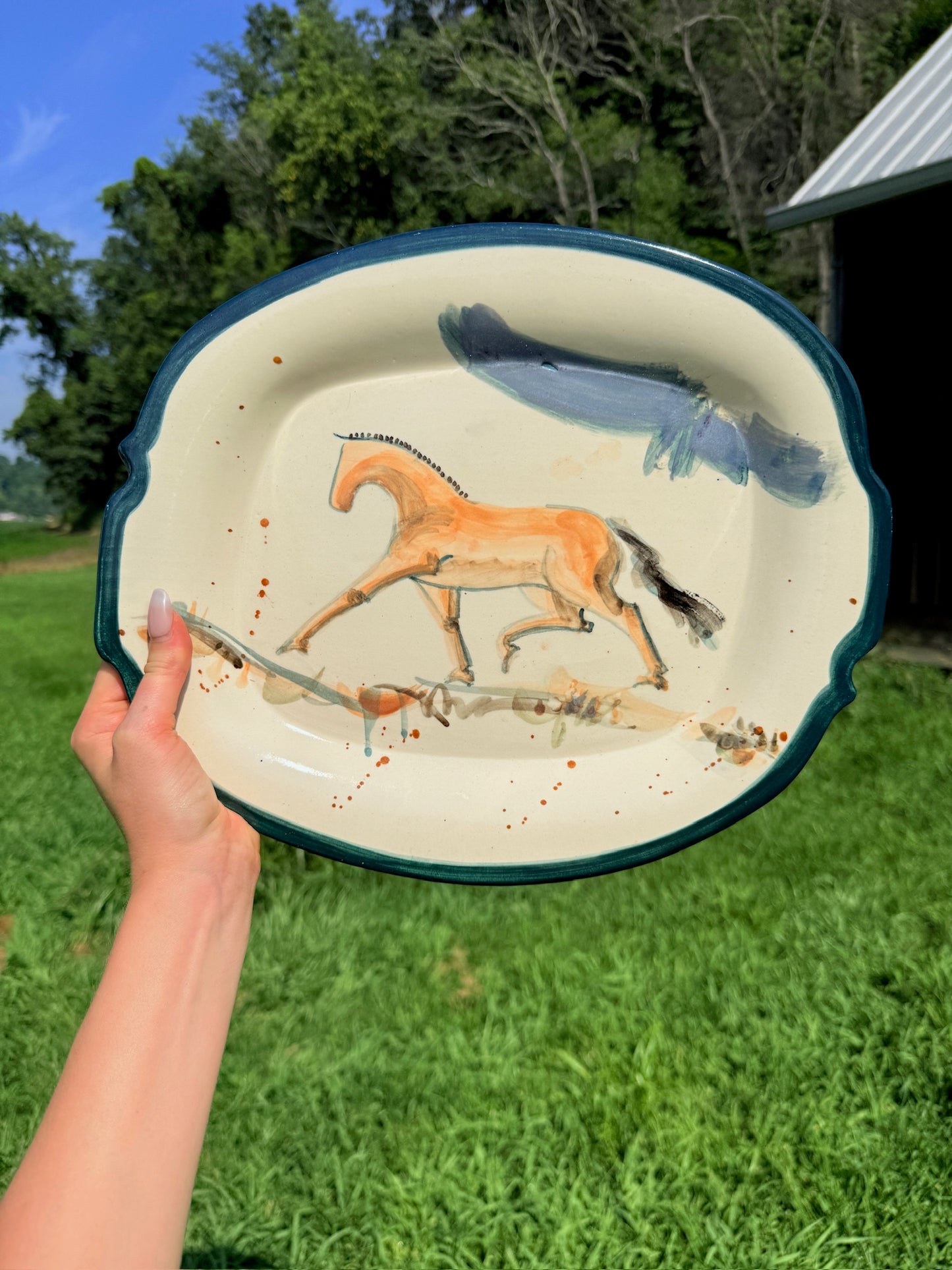 Vintage 1980s Ceramic Signed "Beth Bryant" Abstract Horse Plate