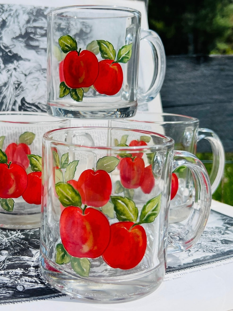 Vintage 1980s Libbey Harvest Collection Apple Painted Glass Mugs | Set of 4