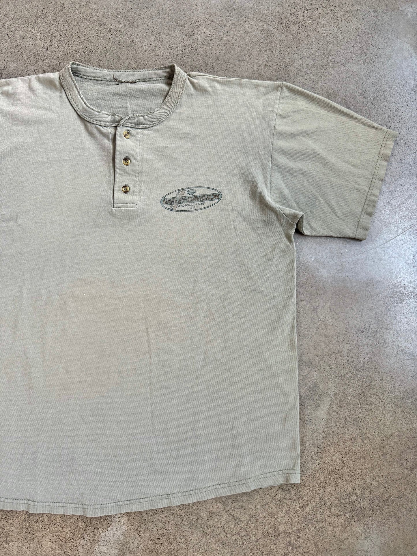 Vintage 1980s Monadnock Harley Davidson Short Sleeve Henley Tee | Large