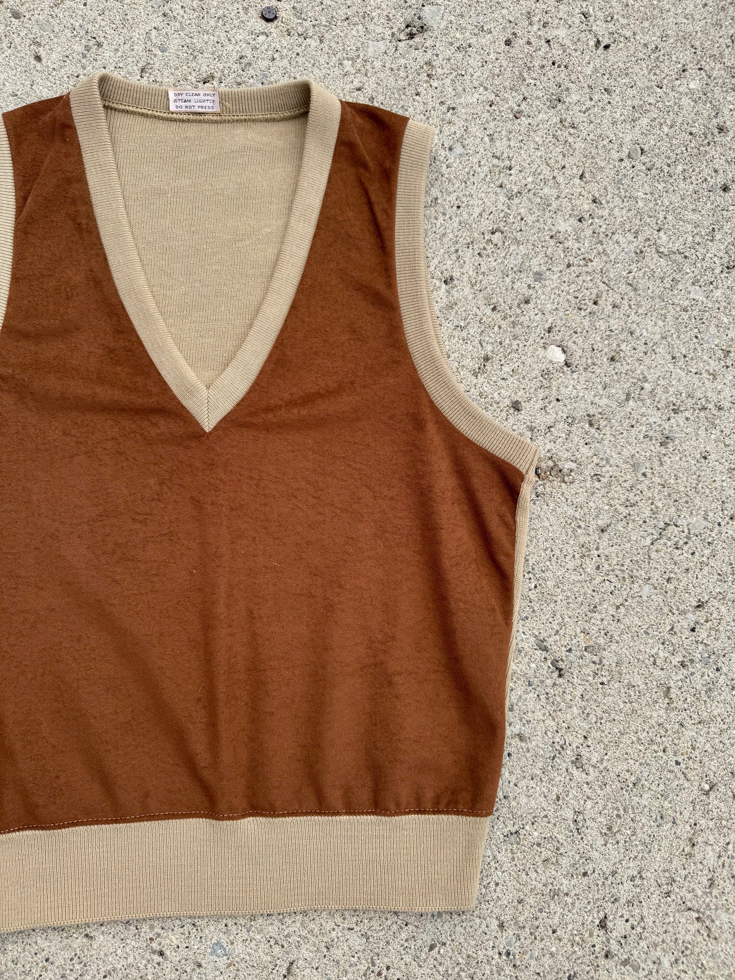 Vintage 1970s Two-Tone Faux Suede Sweater Vest | S/M