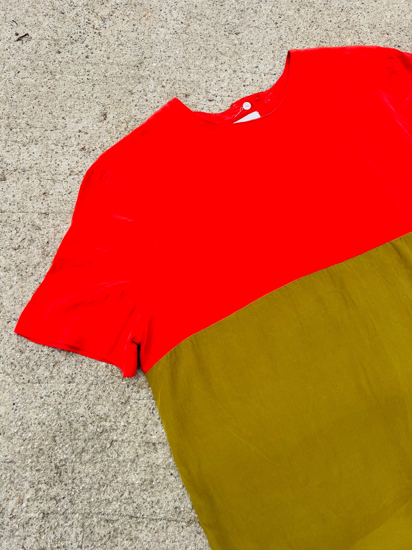 Vintage 1980s Bill Geoffreys Silk Color Block Short Sleeve Shift Dress | Medium