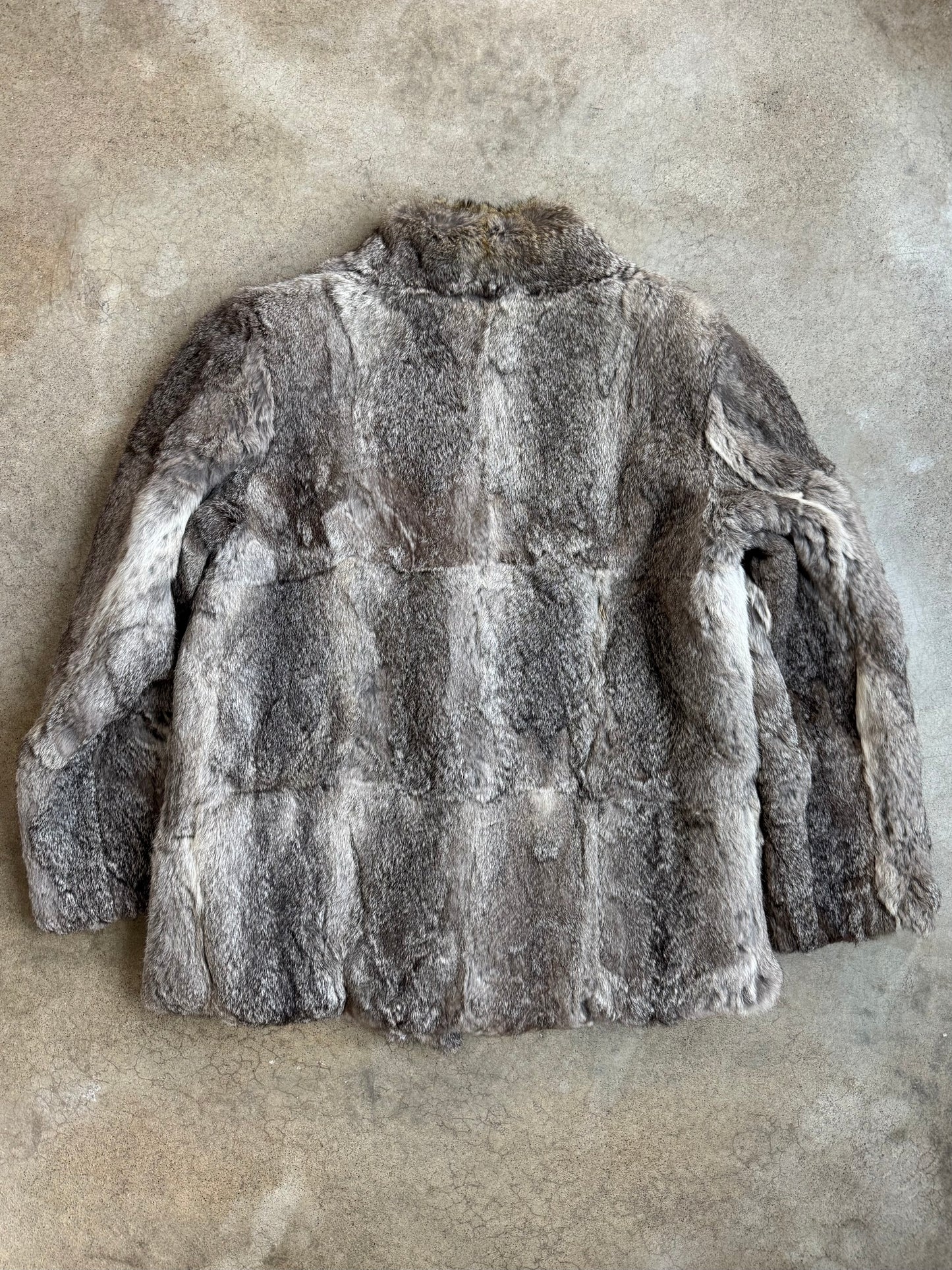 Vintage 1980s Beautifur Grey & Brown Speckled Rabbit Fur Coat | L/XL