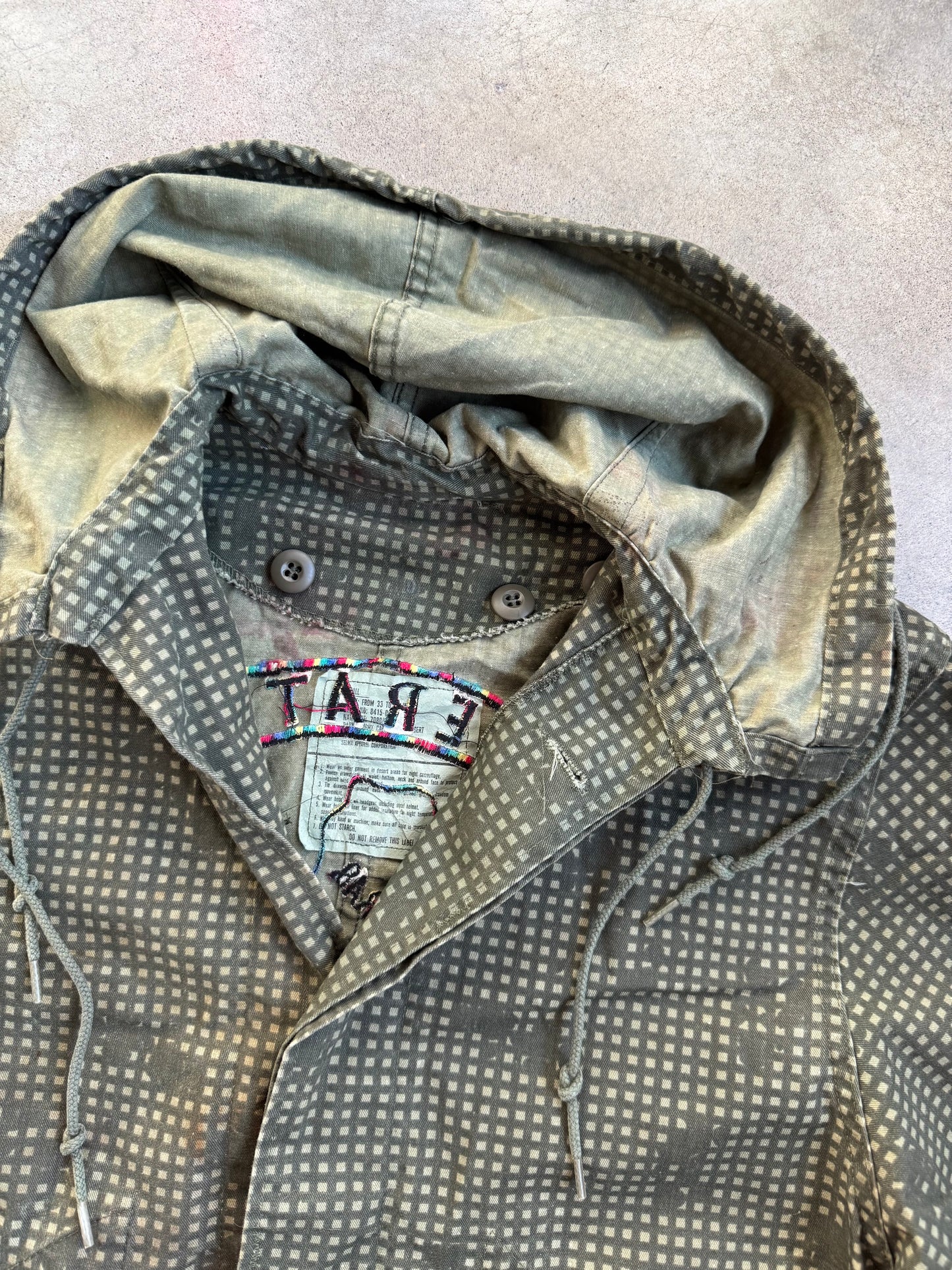 Vintage Military Issue Night Camouflage Hooded Parka | Operation Desert Storm Embroidered Back