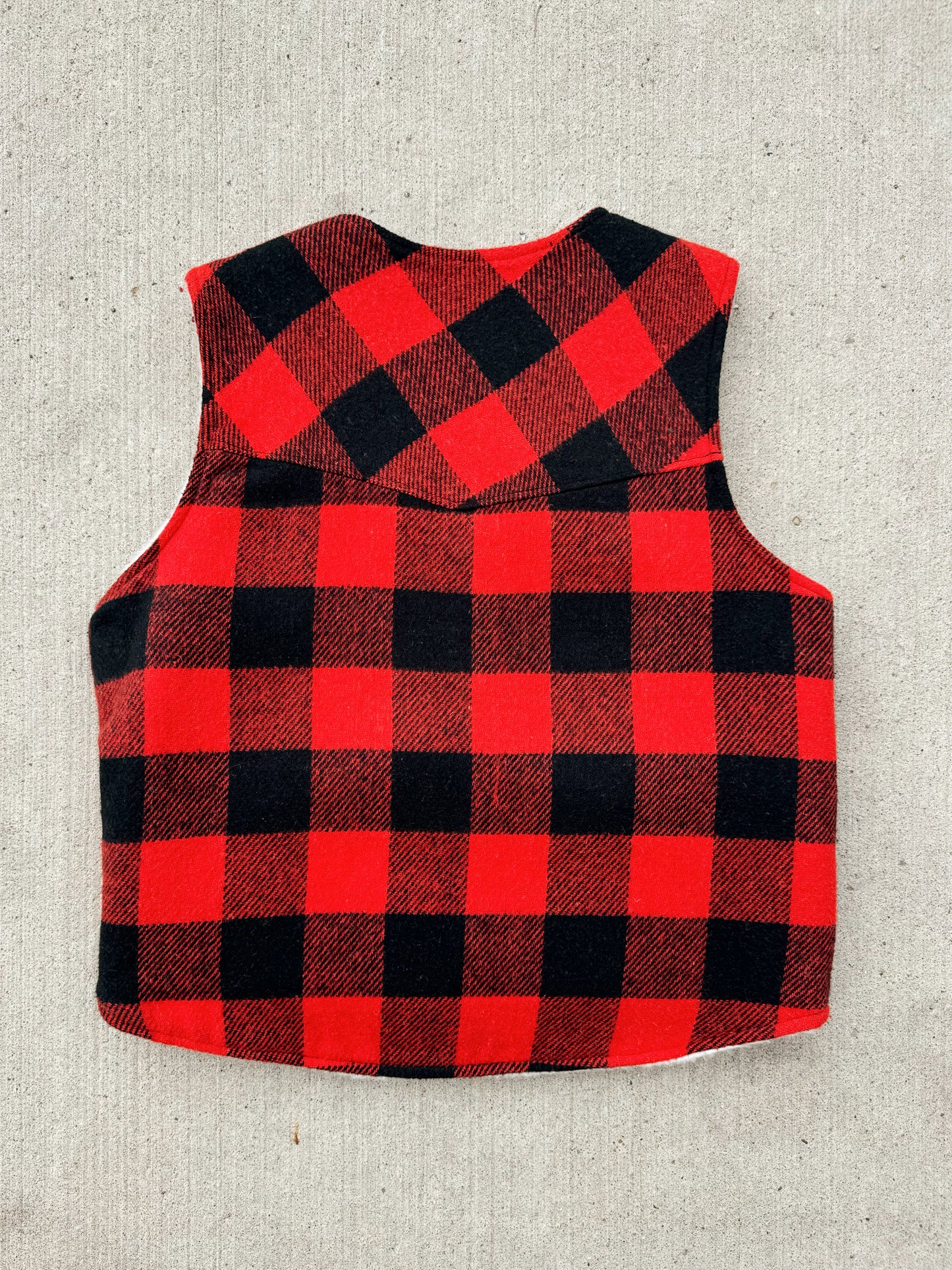 Vintage Weatherguard Red Buffalo Plaid Sherpa Lined Vest | Large