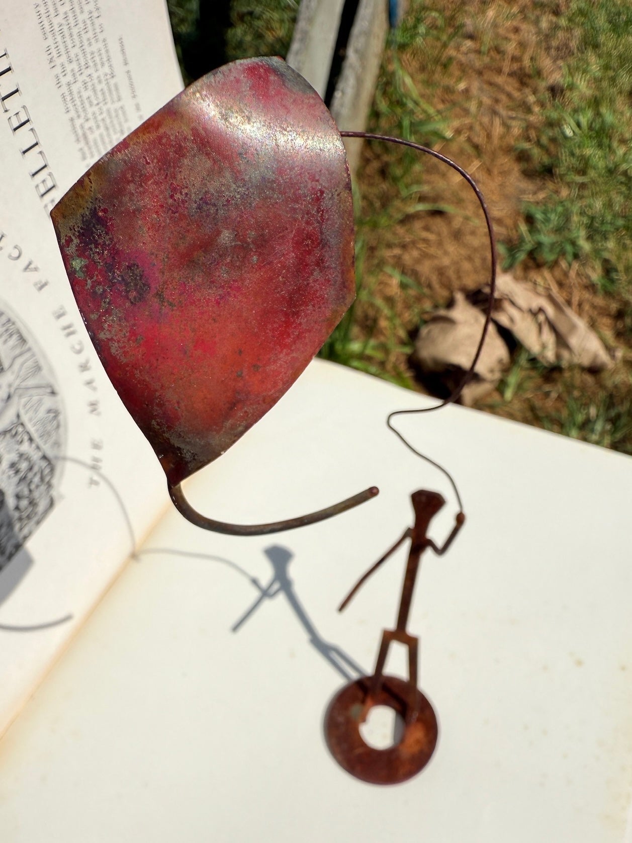 Vintage 1970s Metal Welded "Man Flying Kite" Statue