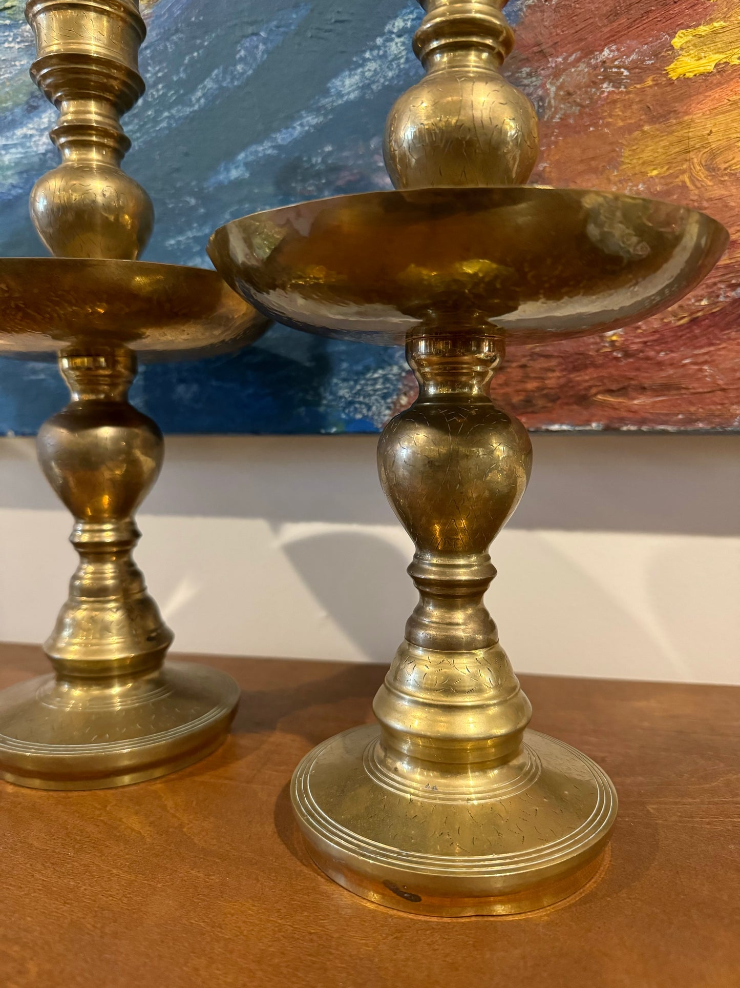 Vintage Etched Brass Candlesticks | Set of 2