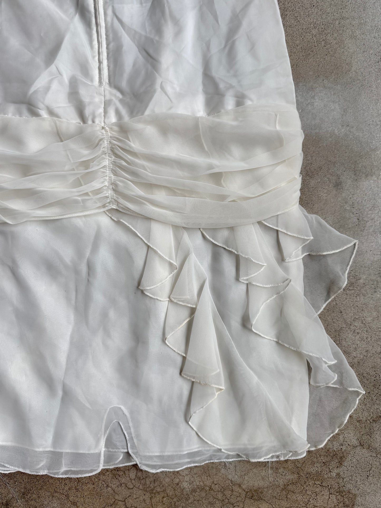 Vintage 1990s After Dark White Chiffon Ruffled Cocktail Dress | Large