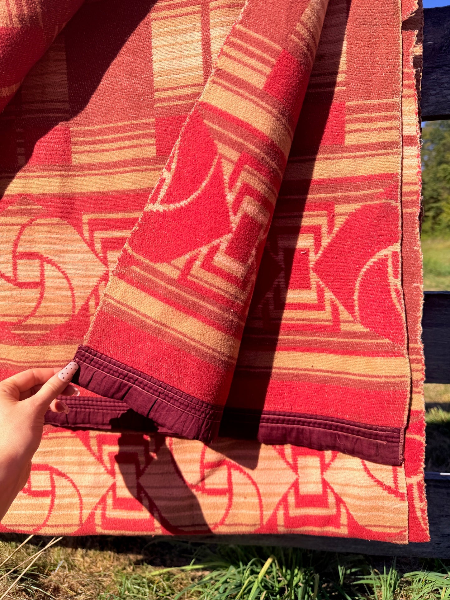 Vintage 1940s Beacon-Style Native Pattern Oversized Camp Blanket