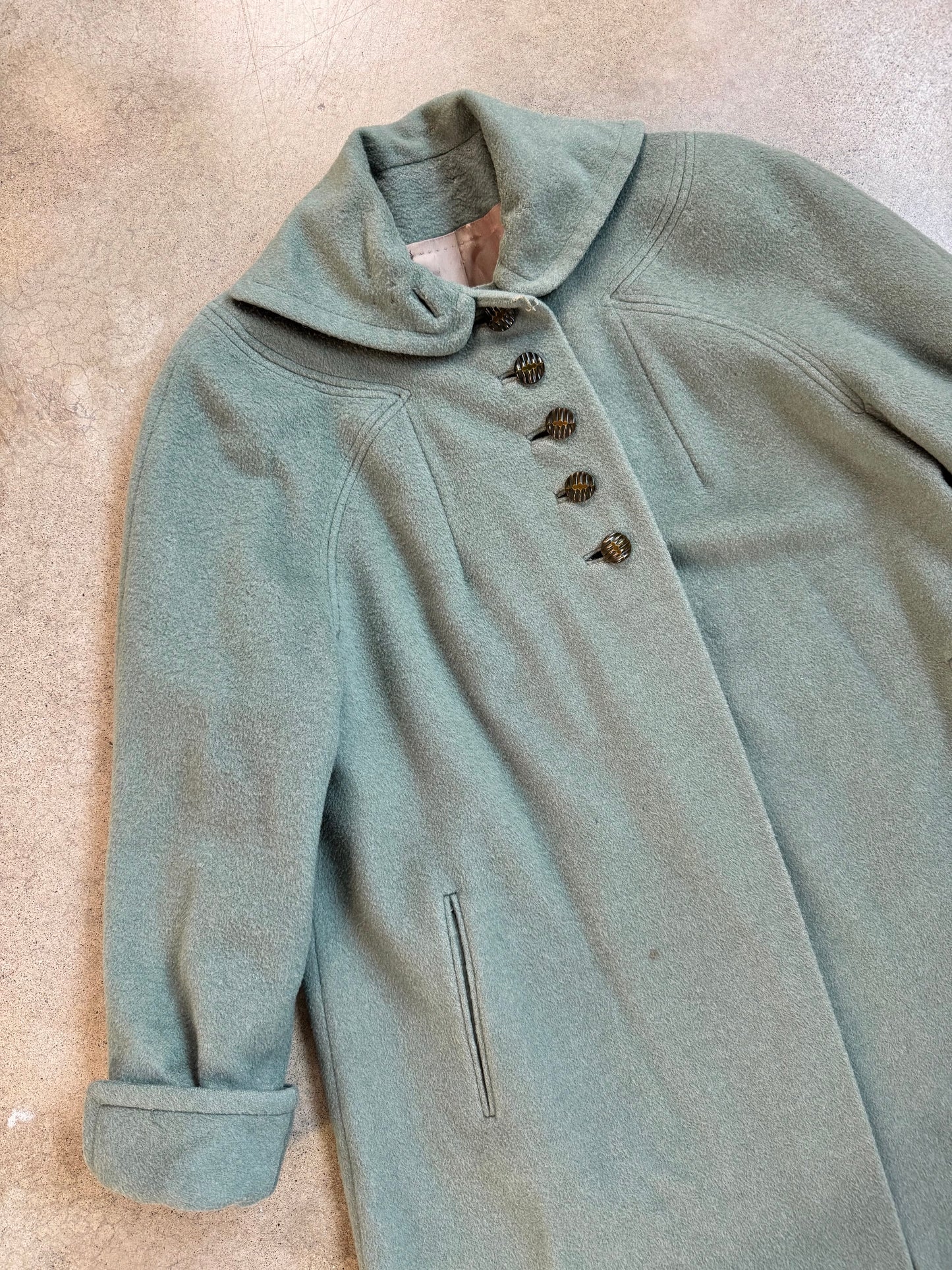 Vintage 1940s Miss Mode Mint Green Wool Swing Coat | Medium